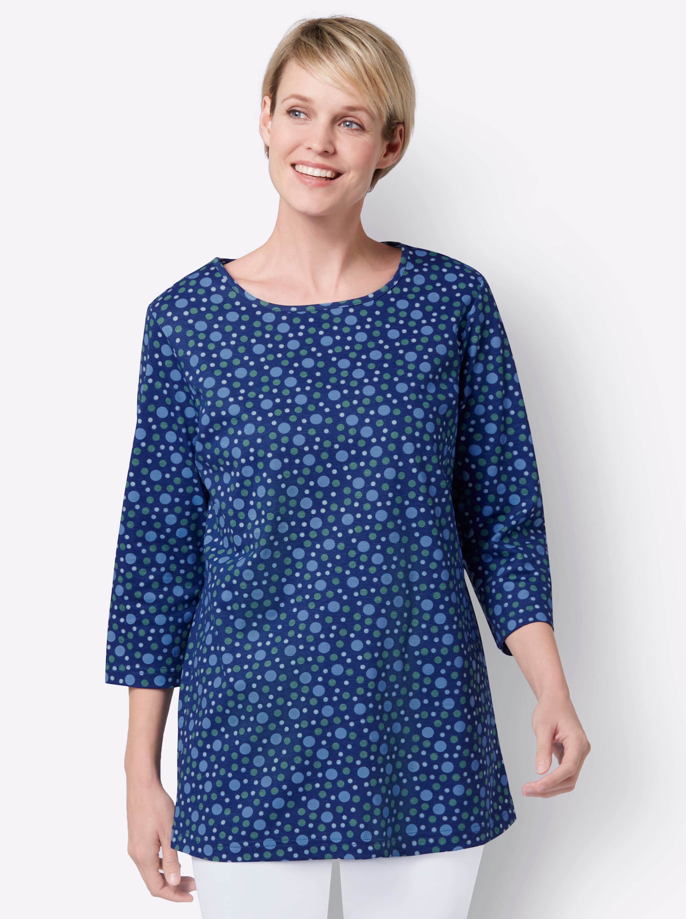 Witt Damen Longshirt, royalblau-himmelblau-bedruckt