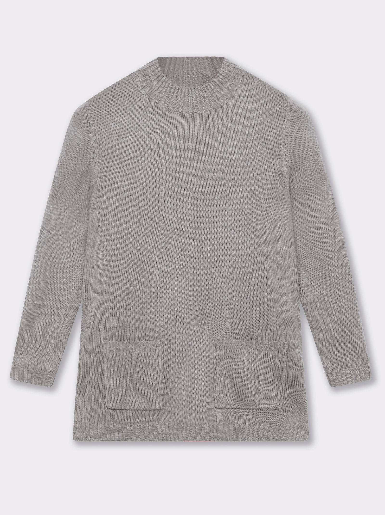 Longpullover mit Stehkragen - steingrau-meliert