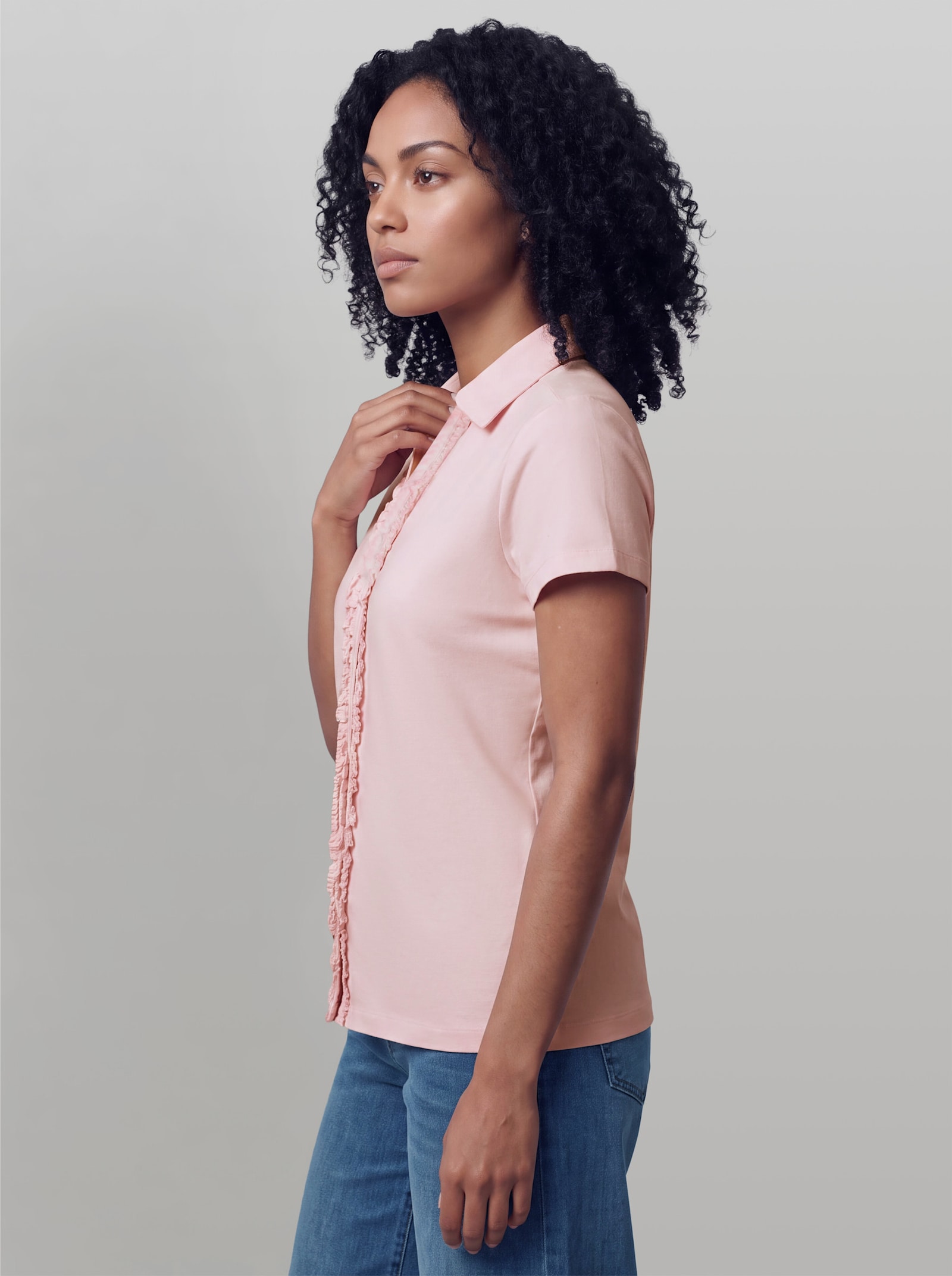 heine V-Shirt mit Rüschen - hellrosé