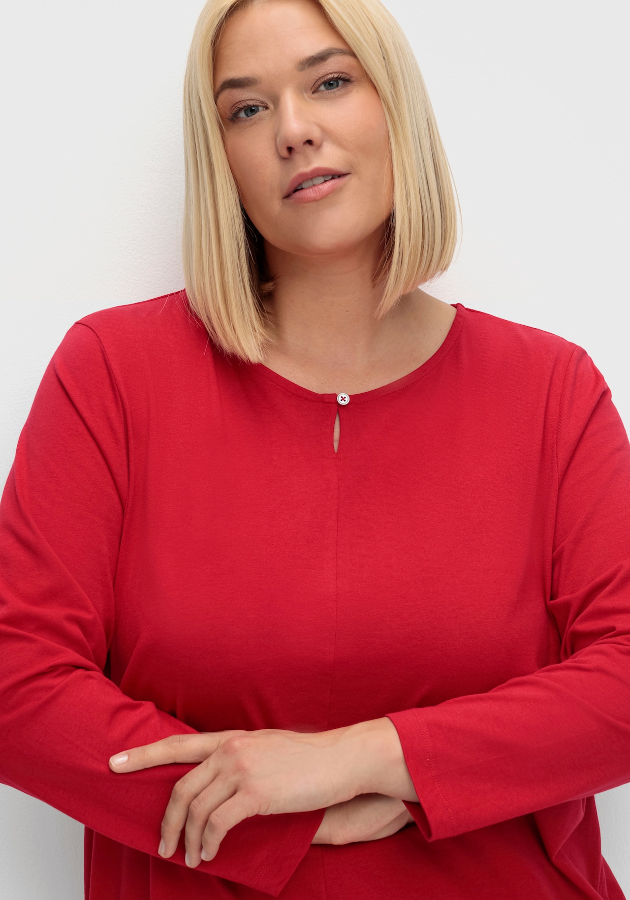 Langarmshirt mit elastischem Saum - rot