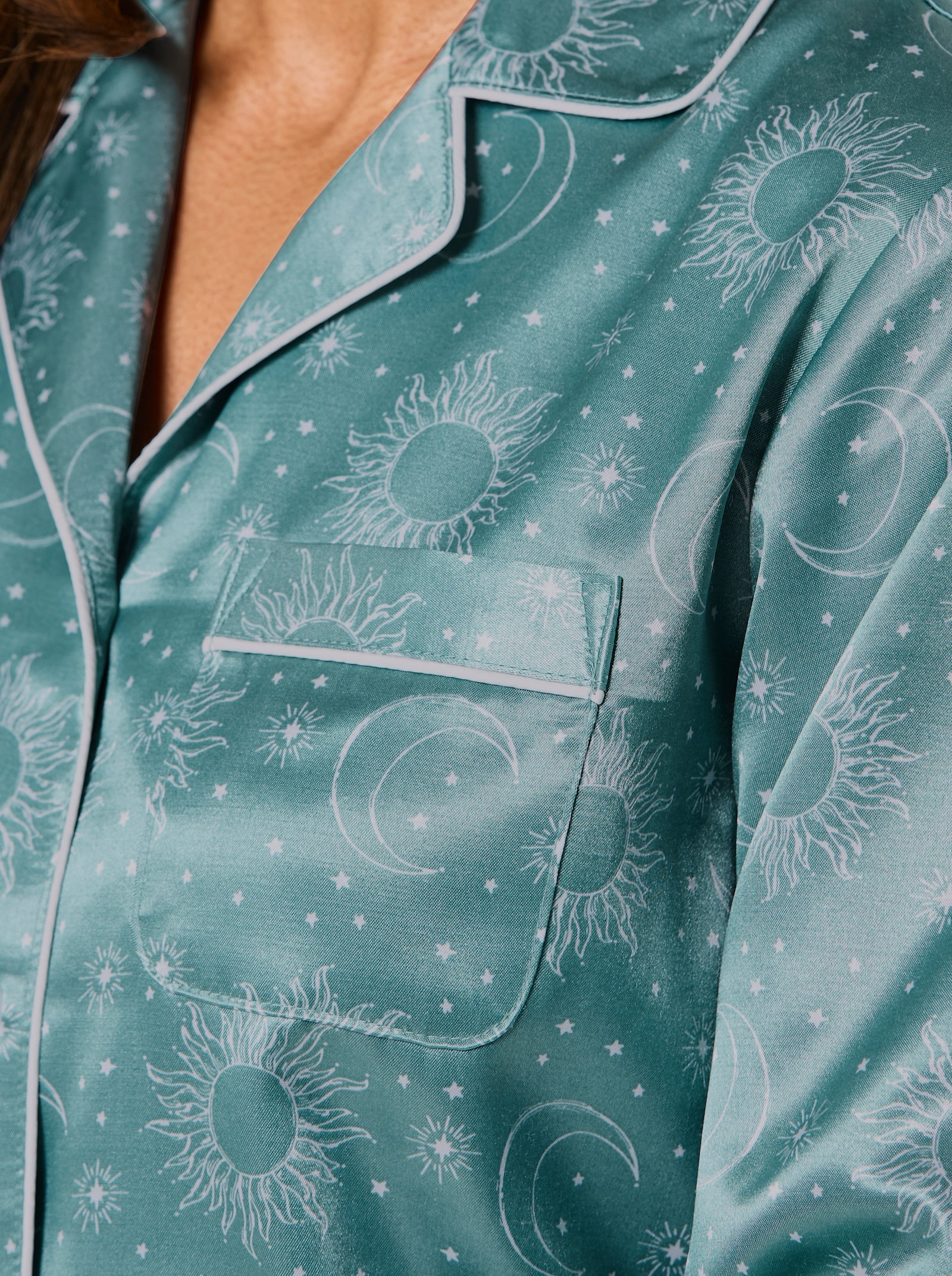 wäschepur Pyjama aus Satin - salbei-ecru-bedruckt