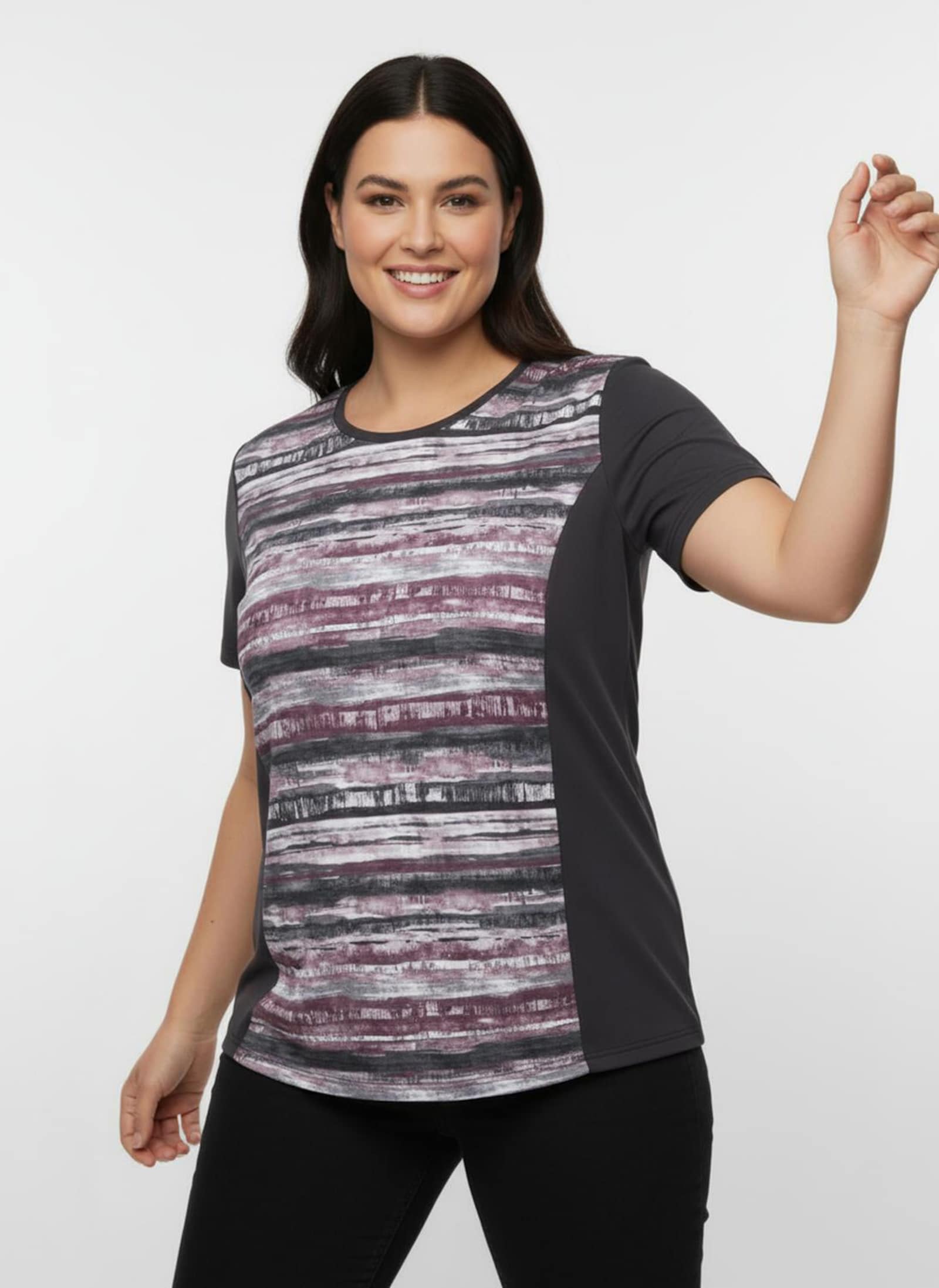 Funktionsshirt atmungsaktiv und schnell trocknend - schwarz-hortensie-bedruckt