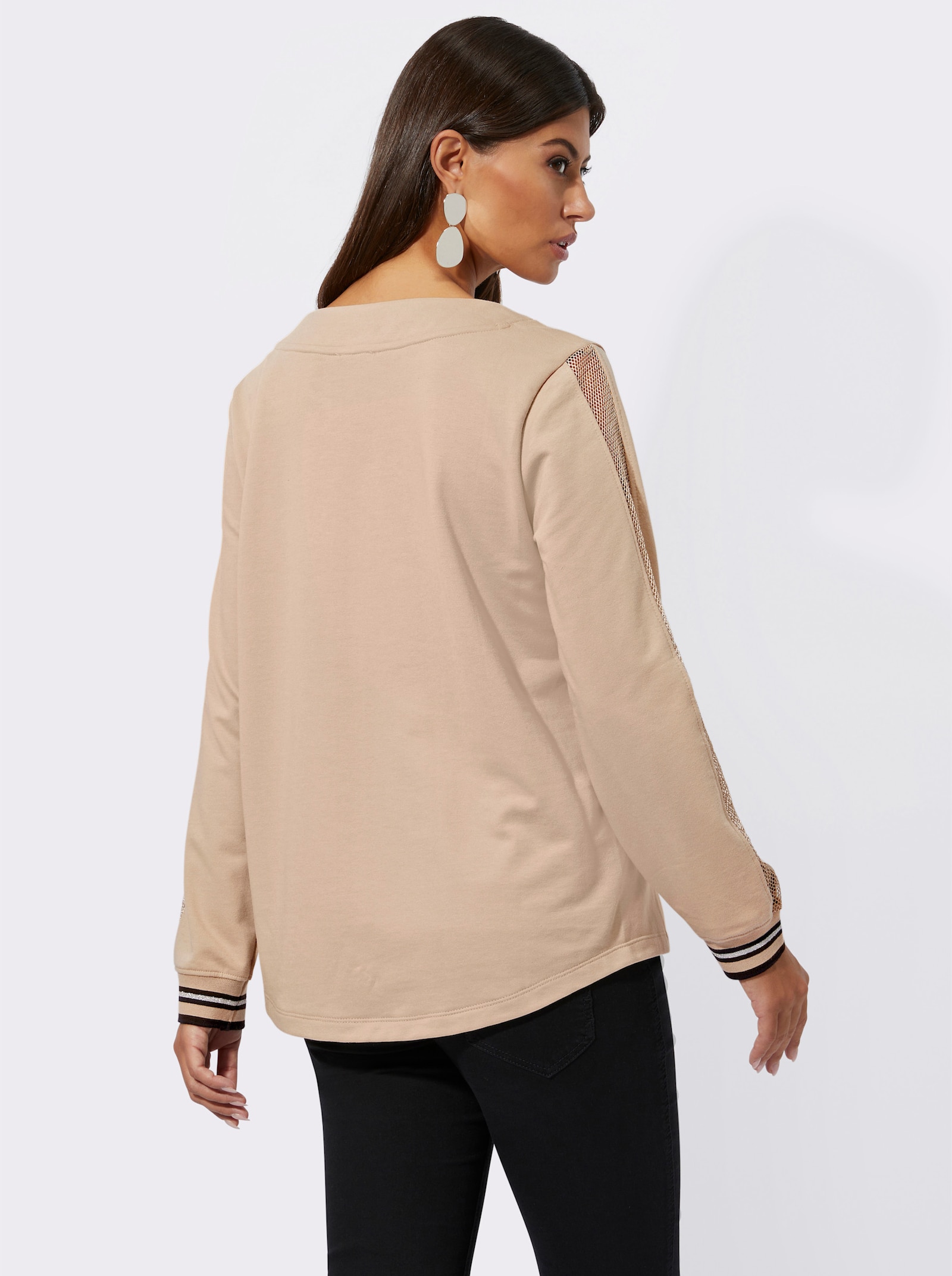 Sweatshirt mit Netz-Einsatz - beige
