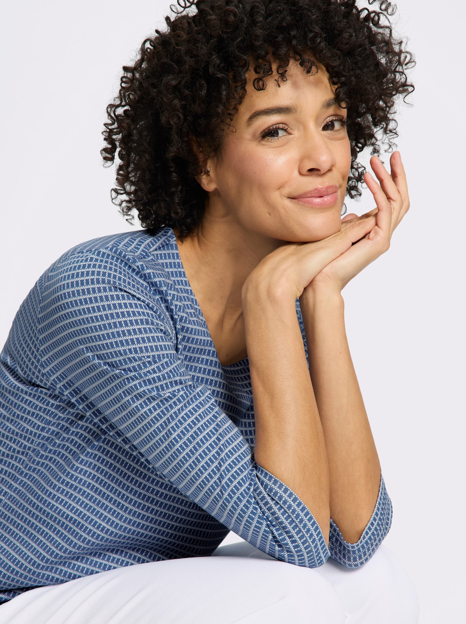 3/4-Arm-Shirt mit Minimal-Druck - jeansblau-ecru-bedruckt