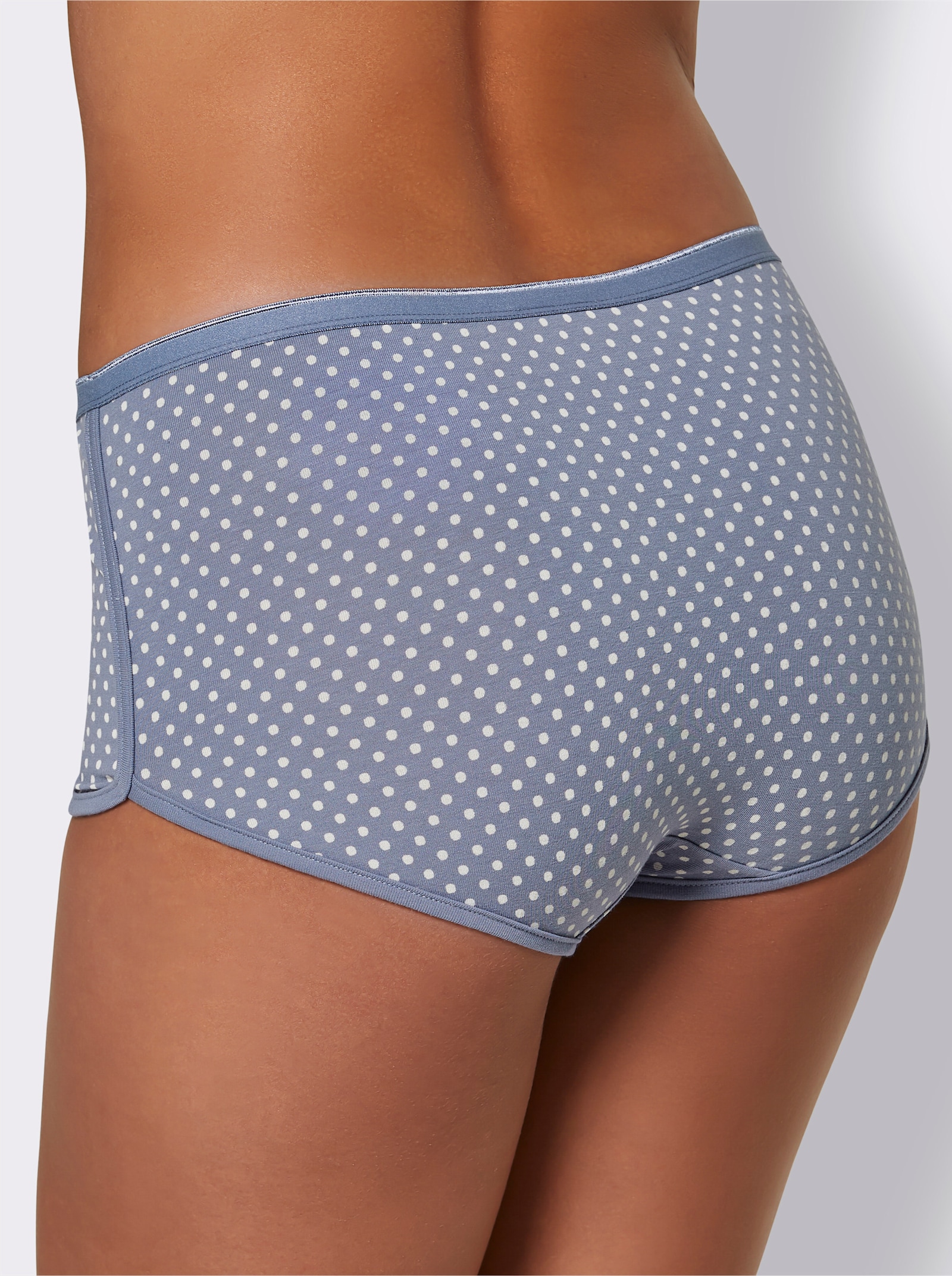 Hipster mit elastischem Softgummi-Bund - 2x taubenblau-bedruckt + 1x taubenblau