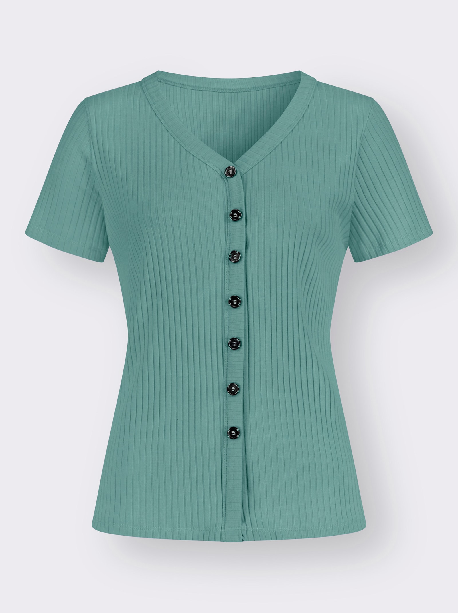Kurzarmshirt in elastischer Ripp-Qualität - salbei