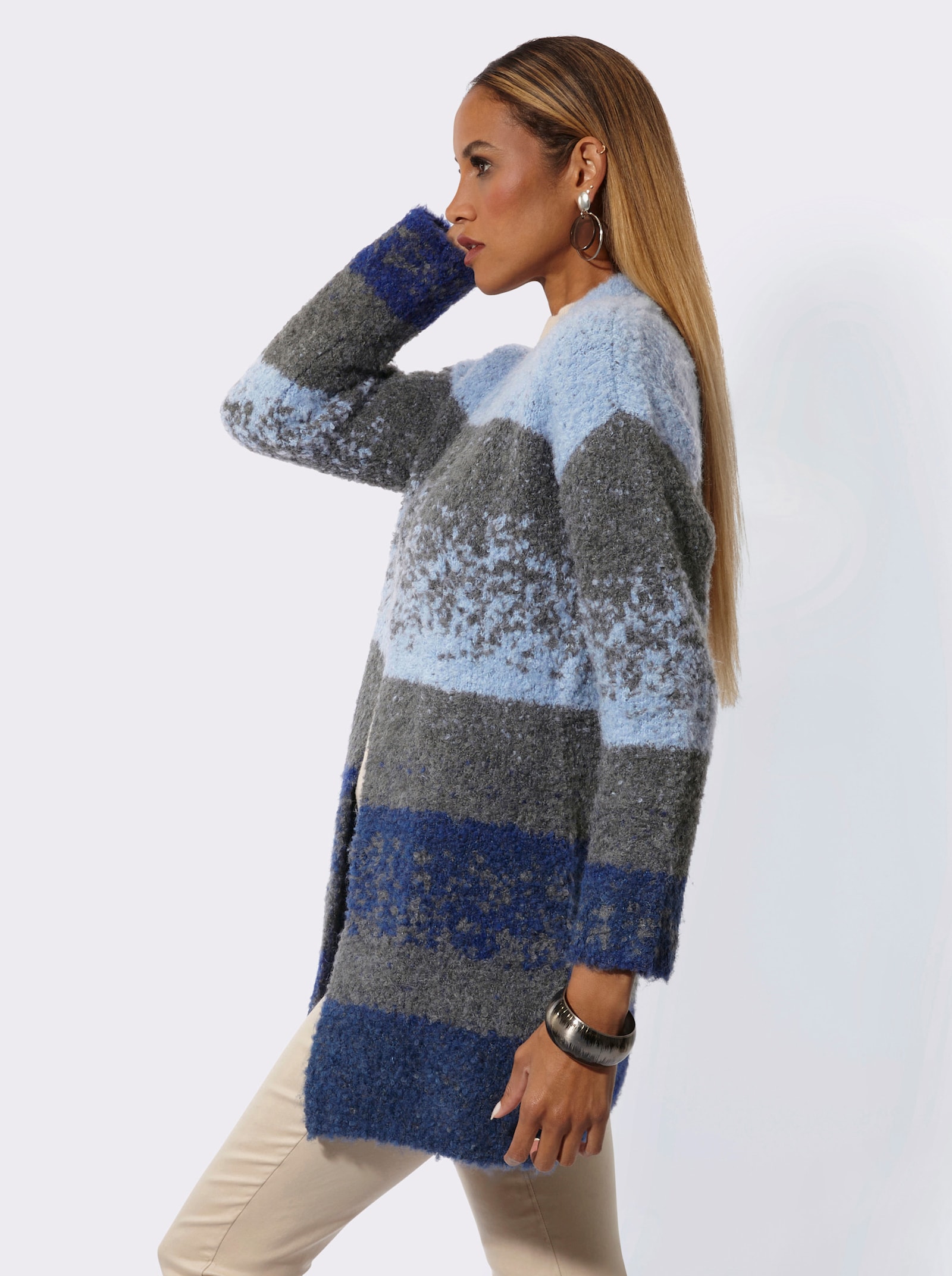 Strickmantel mit Schurwoll-Anteil - taubenblau-anthrazit-meliert