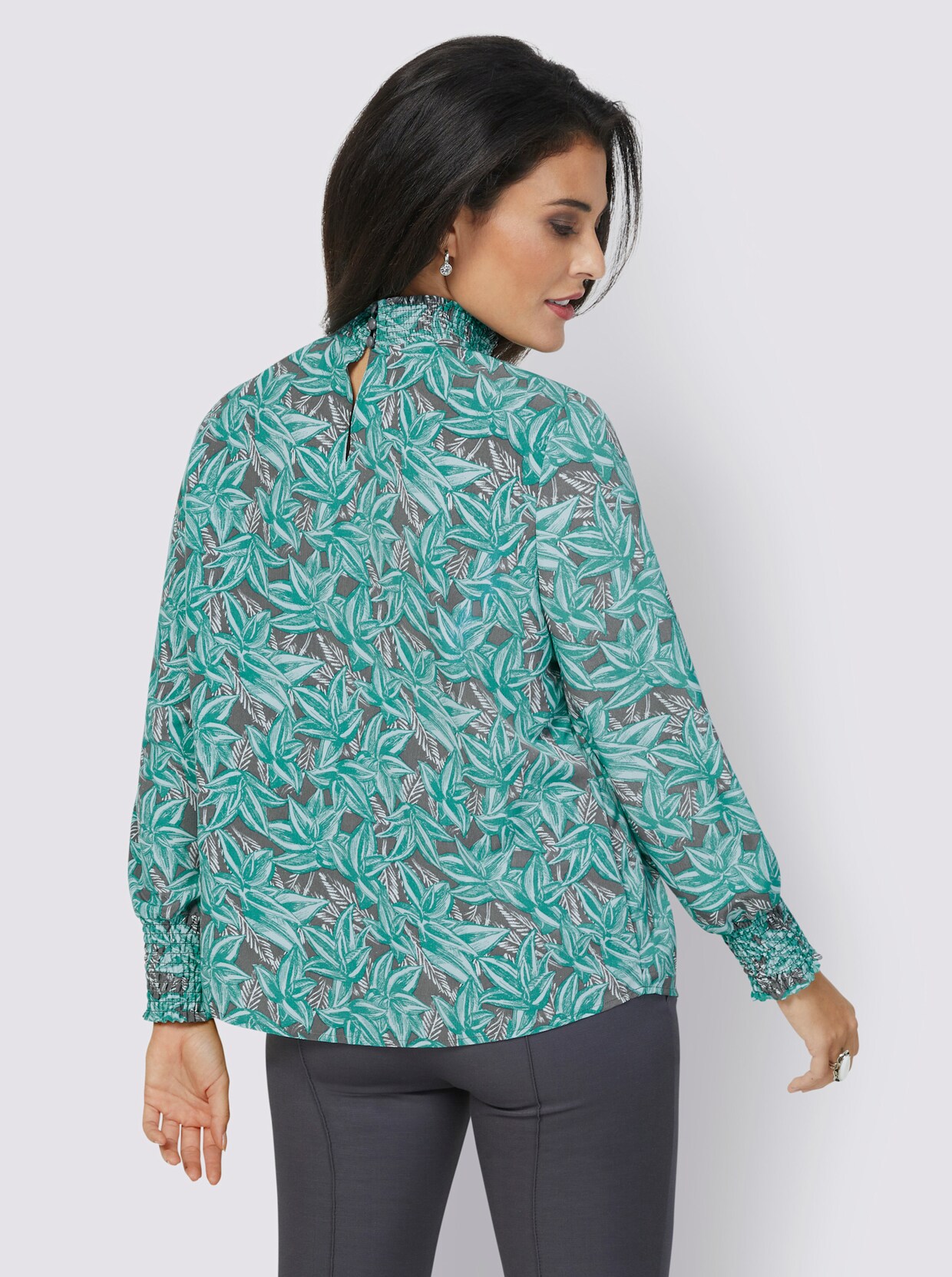 Bluse - anthrazit-smaragd-bedruckt