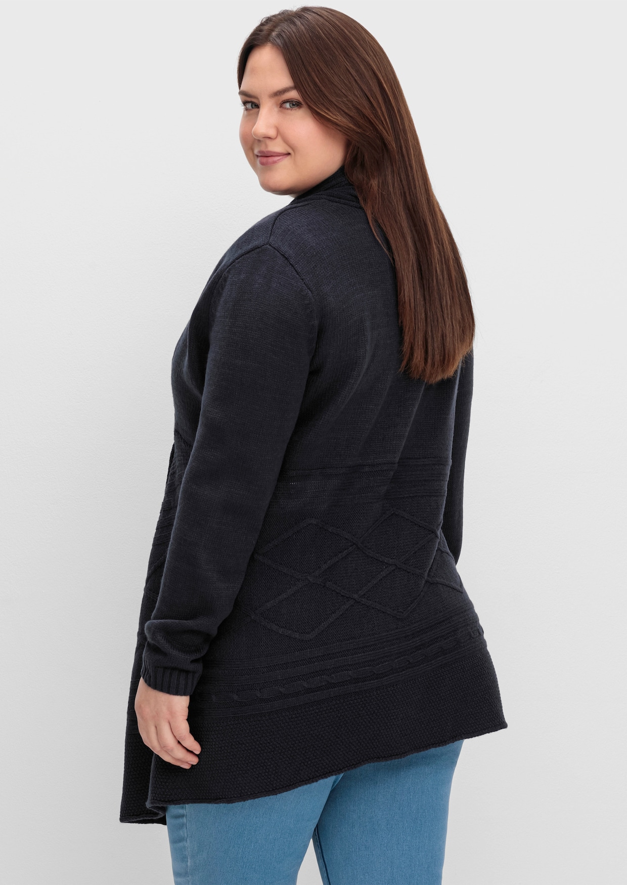 sheego by Joe Browns Lang gebreid vest - diepblauw