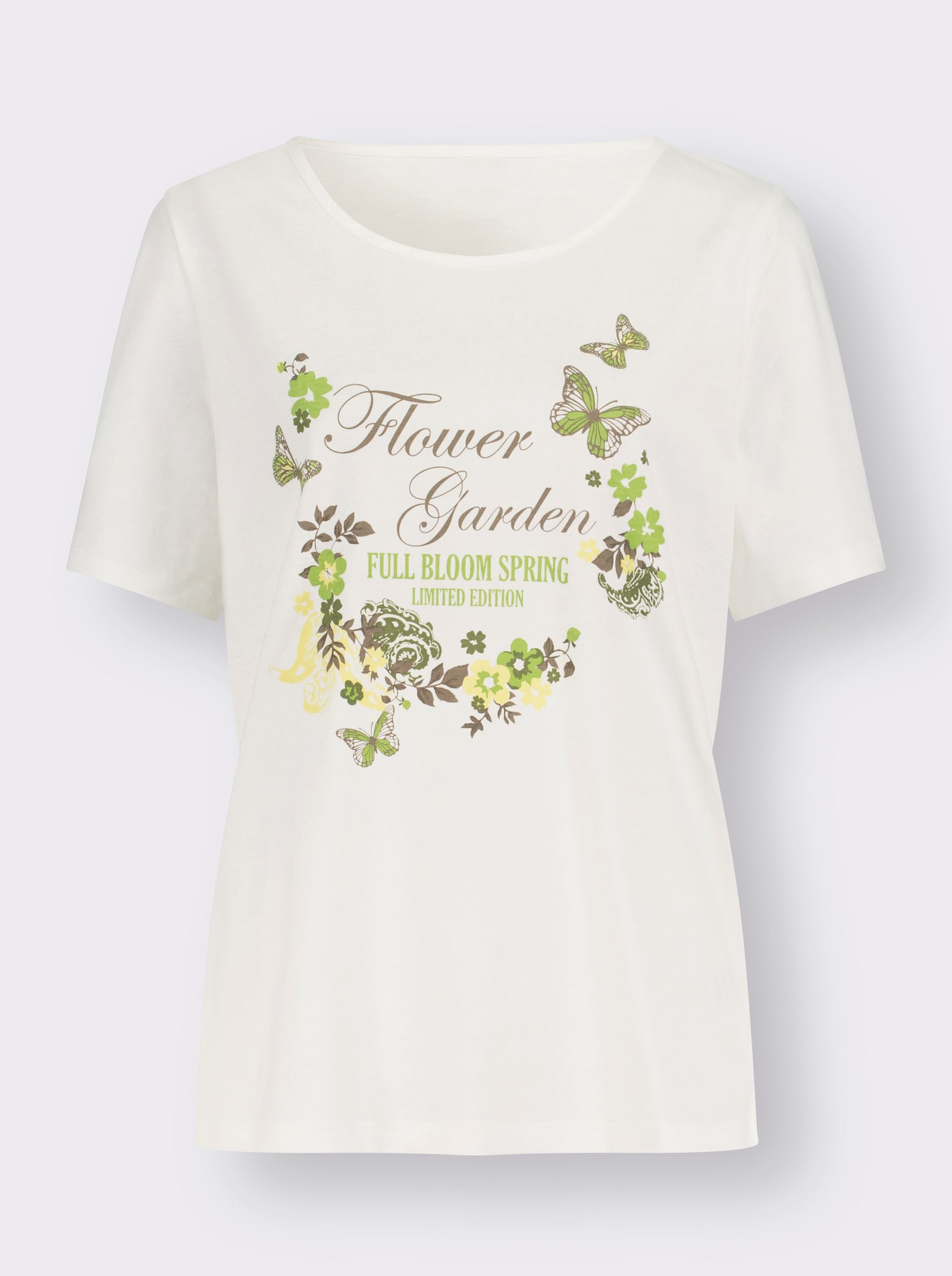 Kurzarmshirt aus Baumwolle, bedruckt - ecru-lindgrün