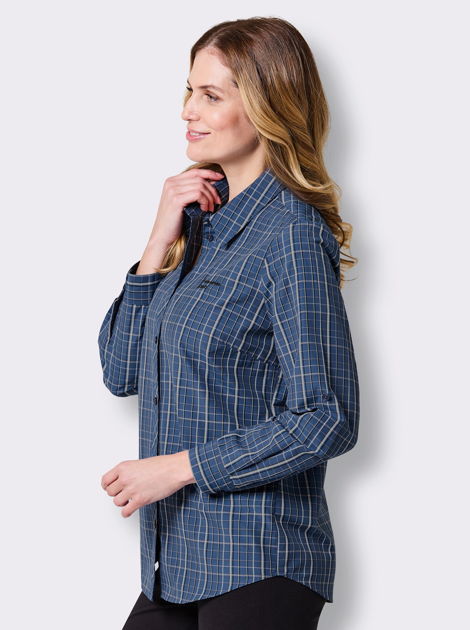 Catamaran Sports Funktionsbluse mit Krempelärmel - marine-kariert