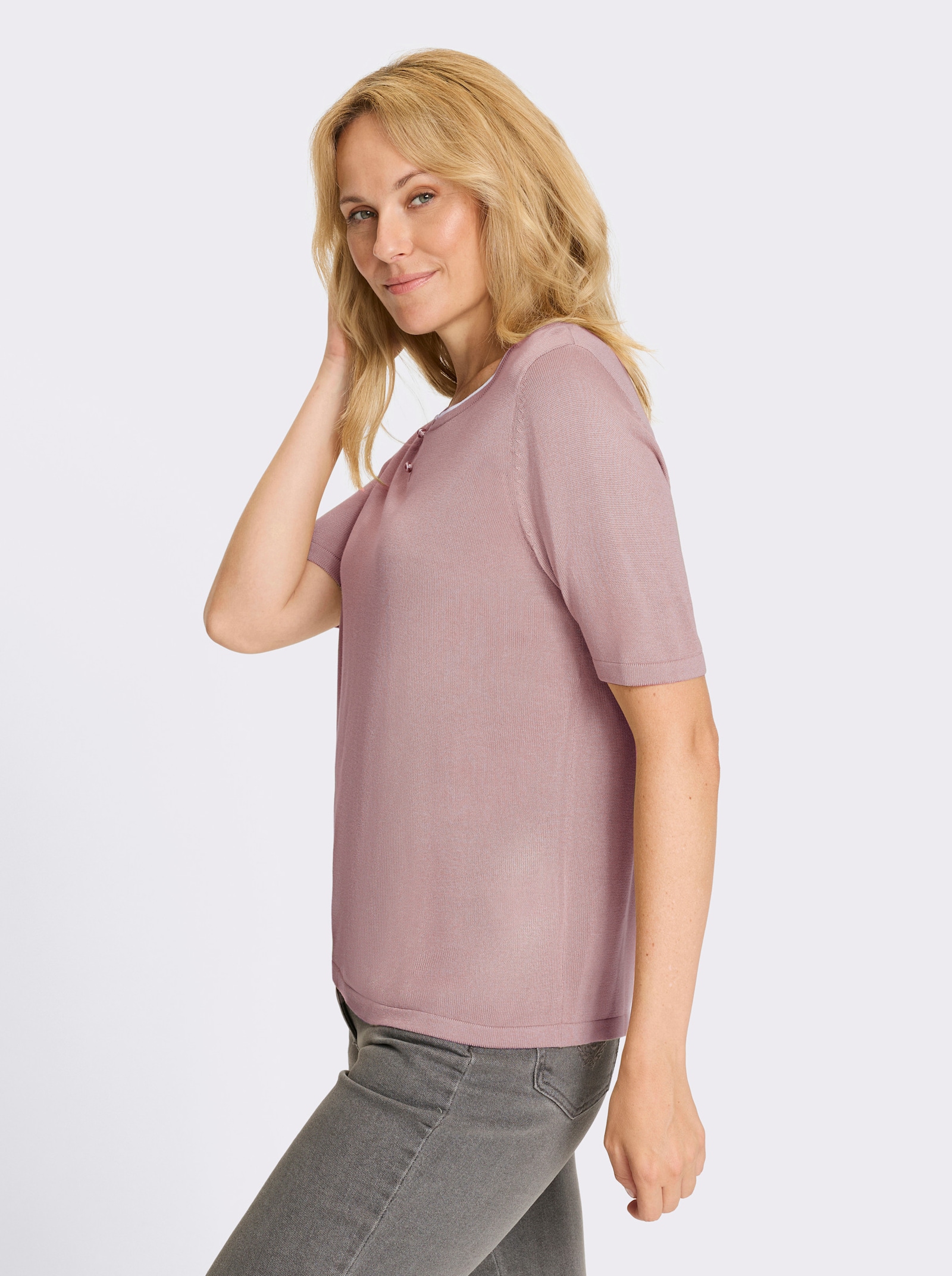 Kortärmad tröja med kontrastdetaljer - hortensia-vit