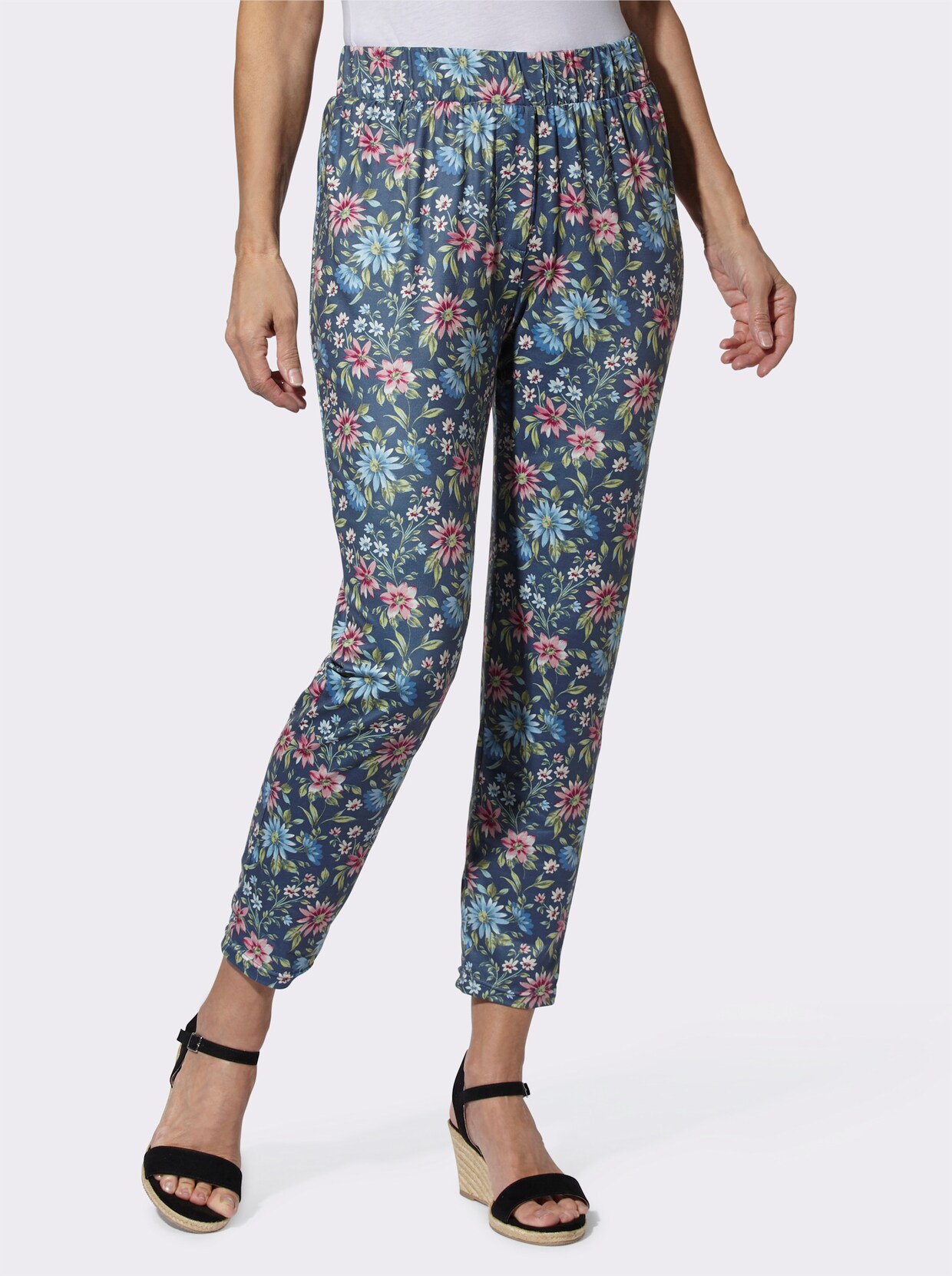 Leggings - rauchblau-hortensie-bedruckt