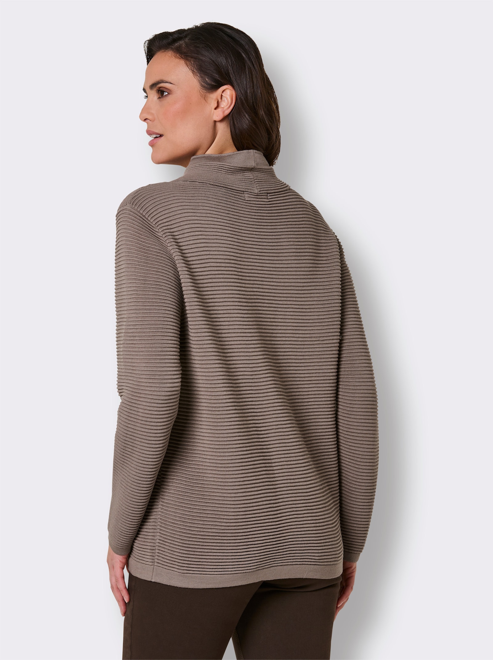 CREATION L PREMIUM Langarm-Pullover mit Ripp-Struktur - sesam-meliert