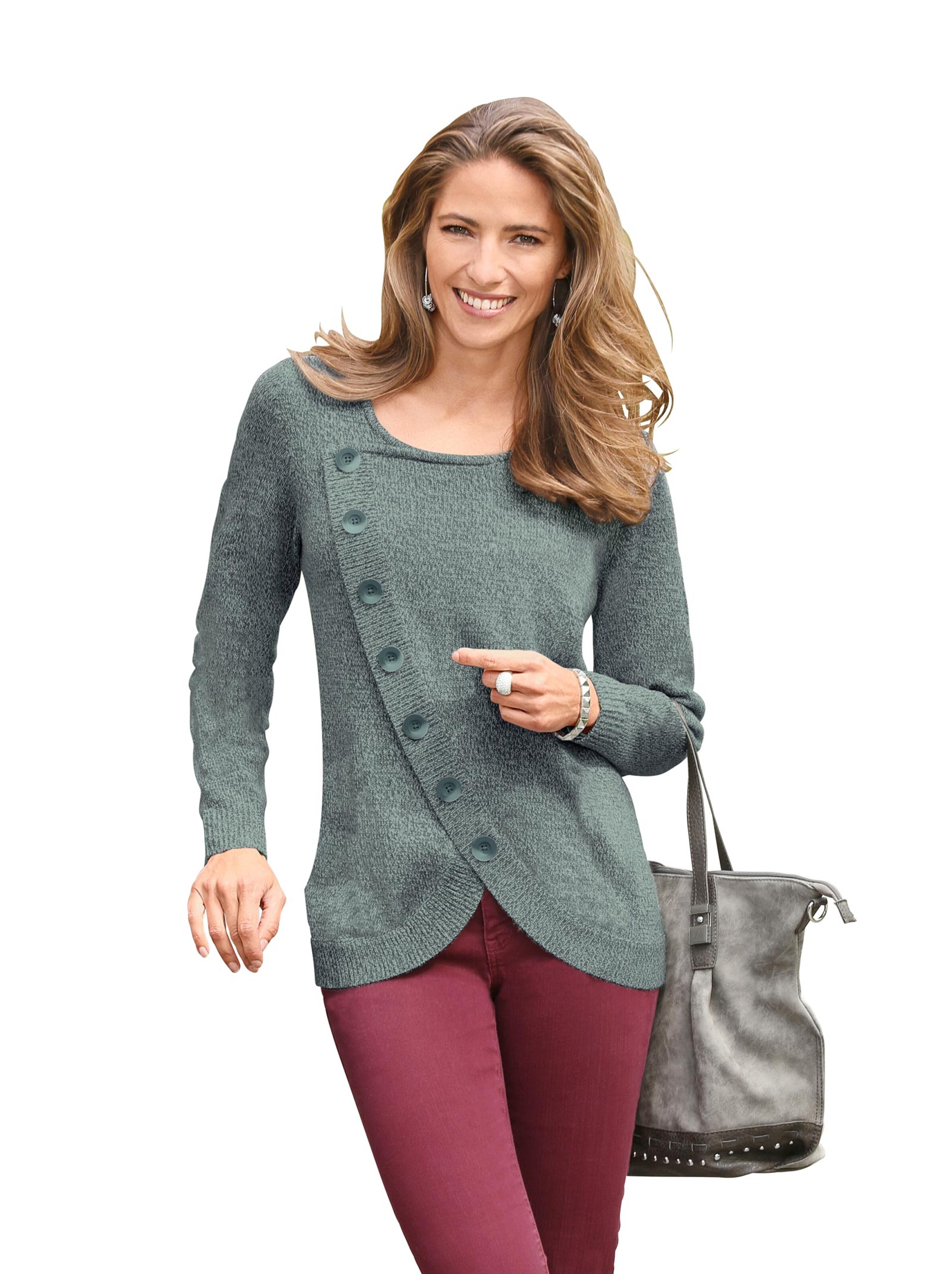 Pullover - lodengrün-meliert