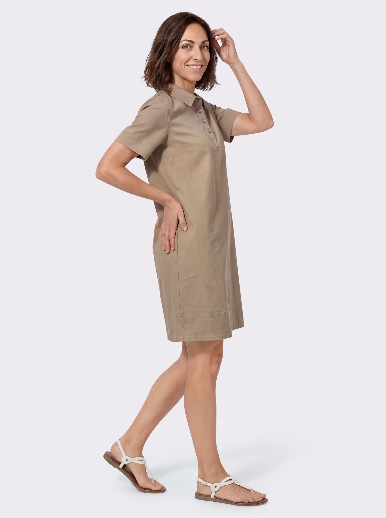 Jeanskleid in figurfreundlicher A-Linie - beige