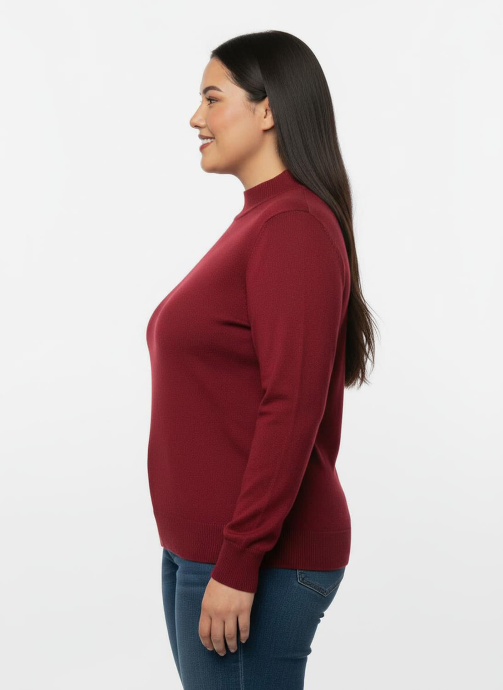 Stehkragenpullover mit Ripp-Abschlüssen - rot