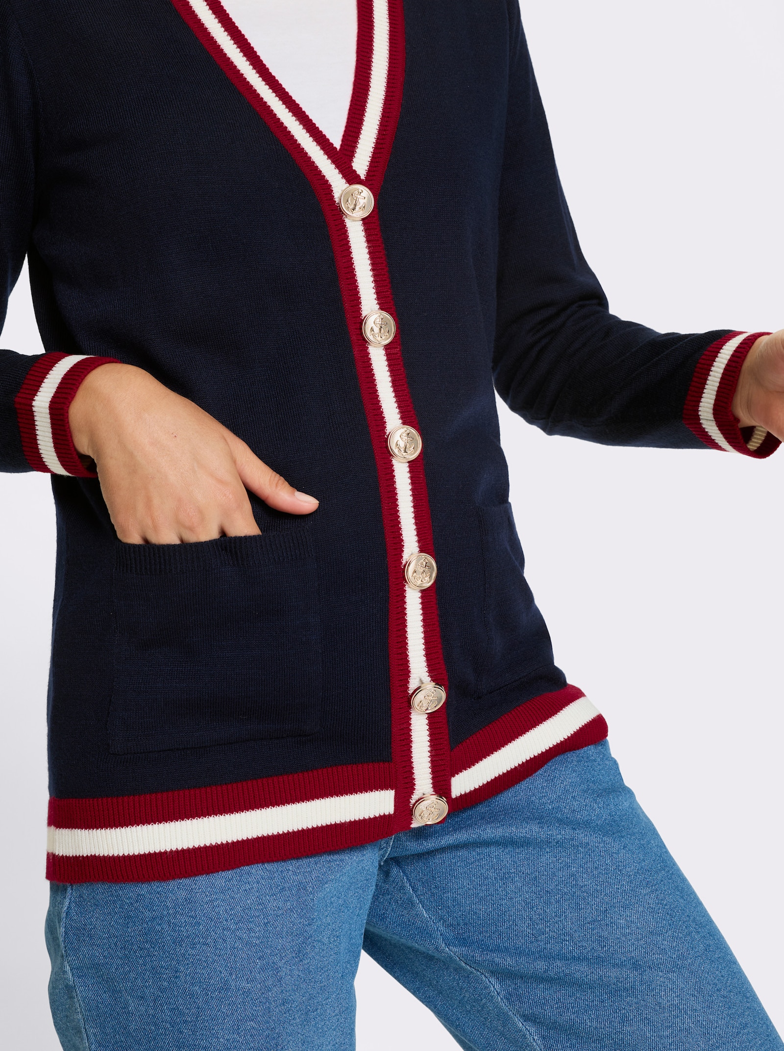Pletený kardigan - námornícka modrá a červená
