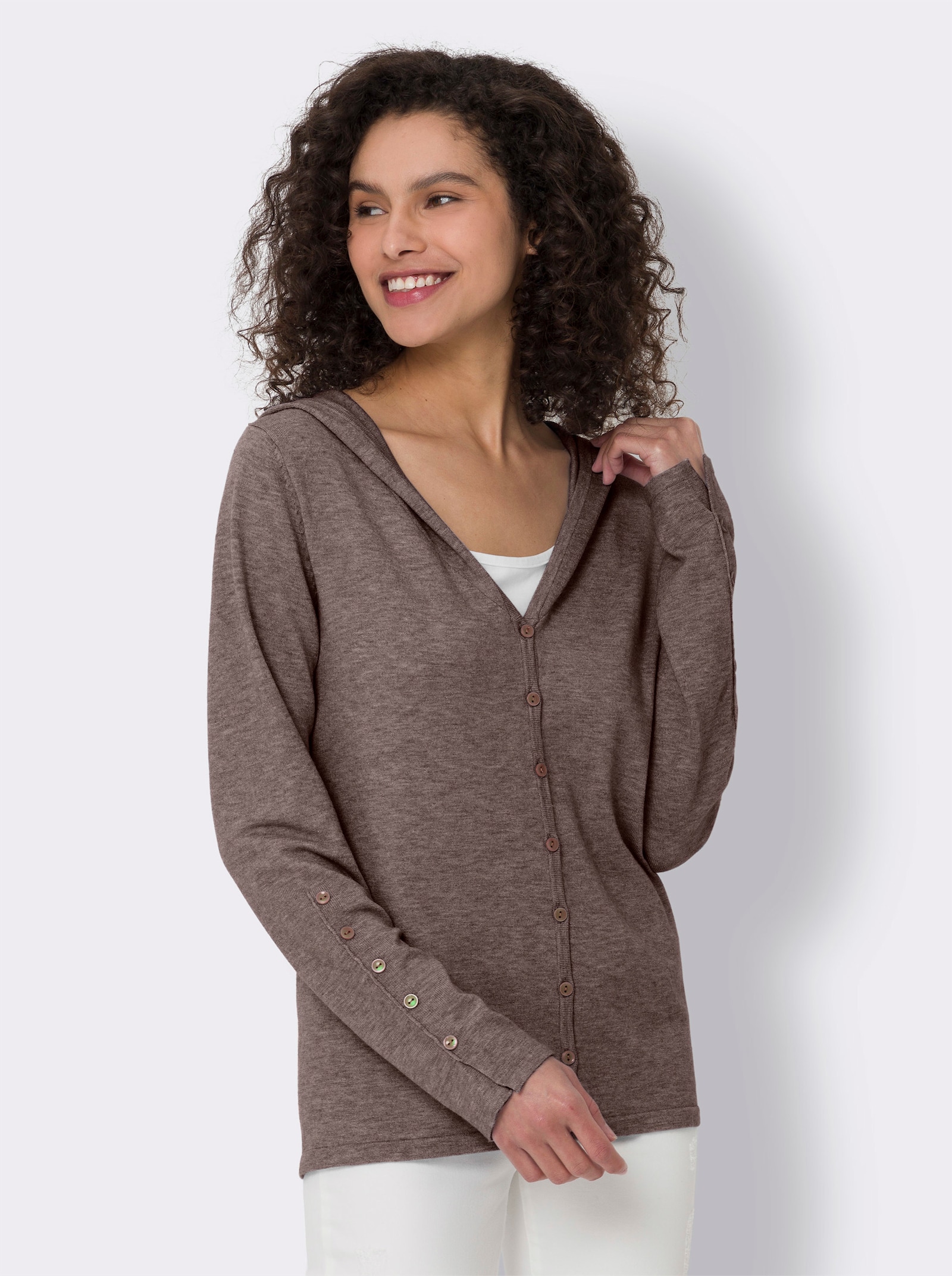heine Veste à capuche en qualité tricot fin - taupe foncé chiné