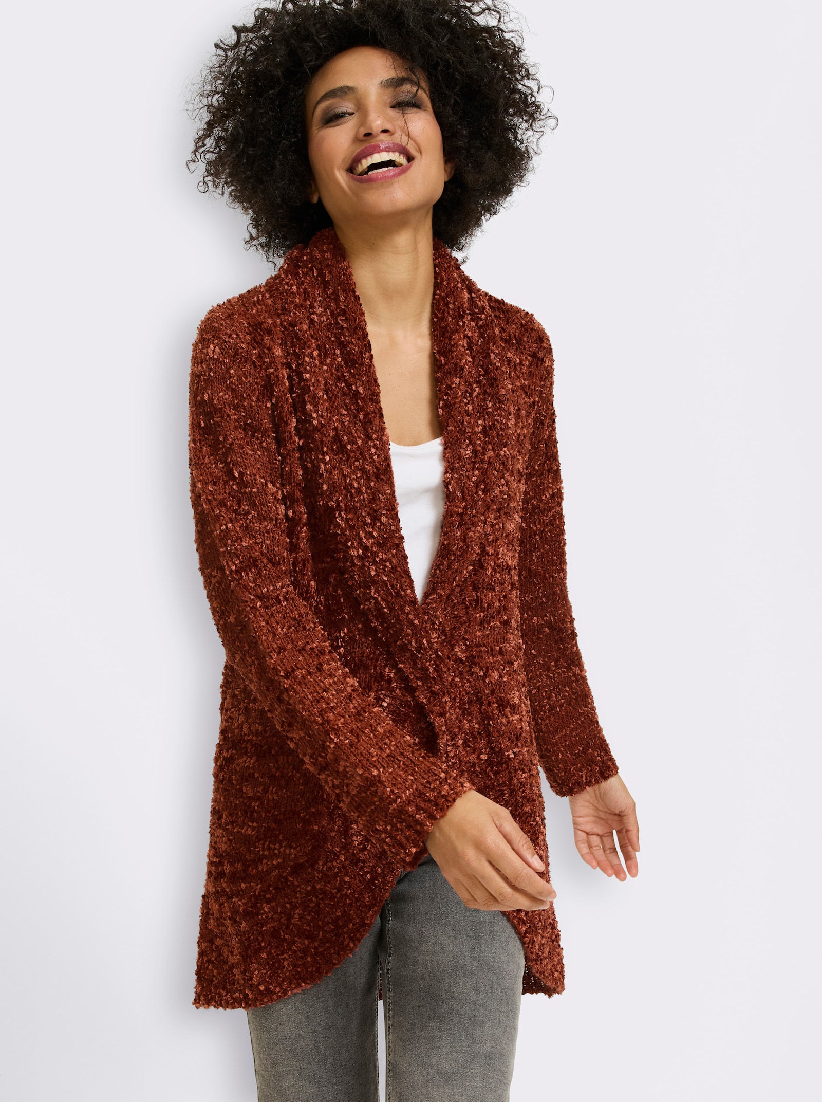 heine Longstrickjacke aus Chenille - rotbraun