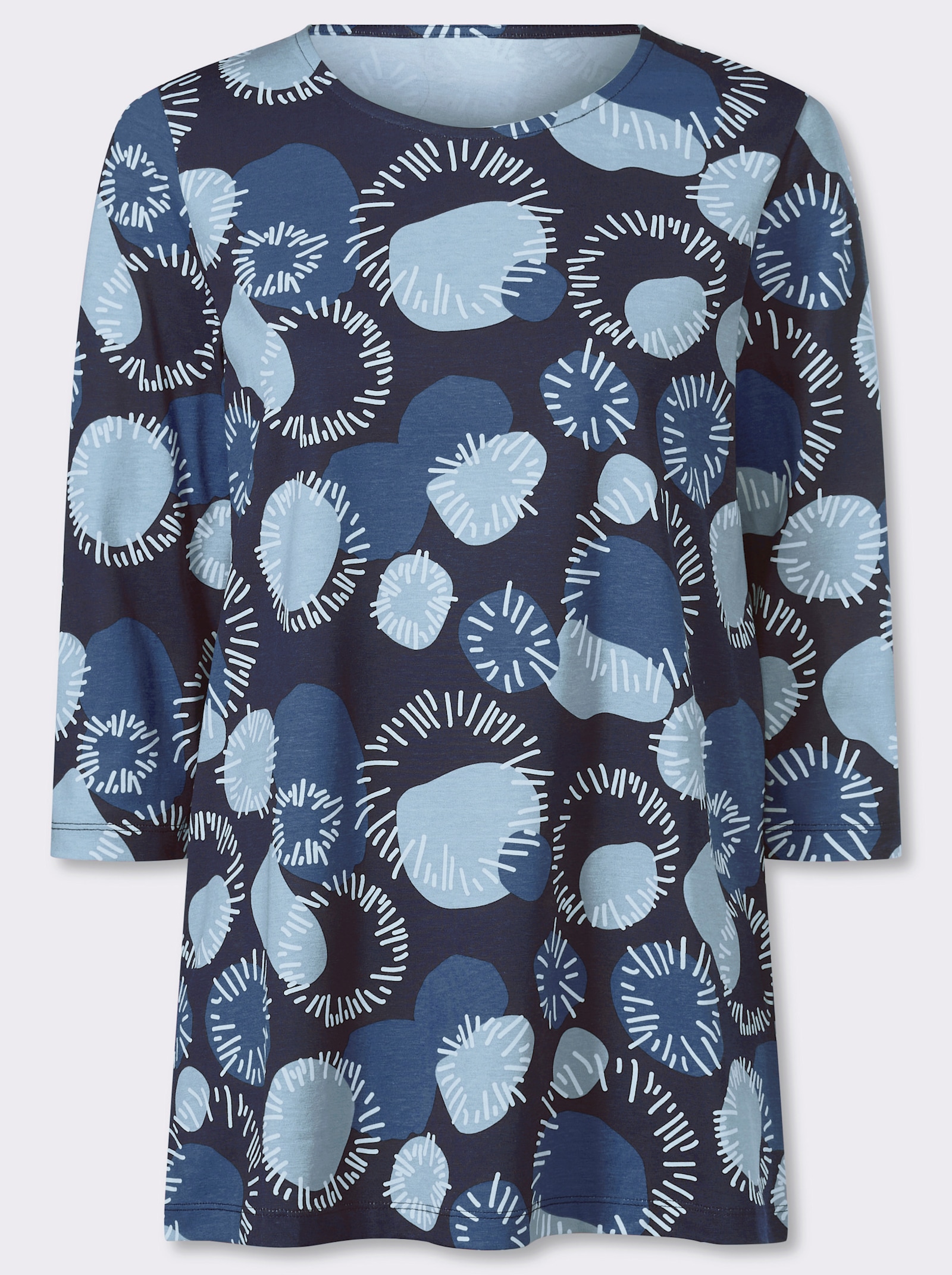 Lang shirt met 3/4-mouwen, katoen - ijsblauw-jeans-blauw-bedrukt