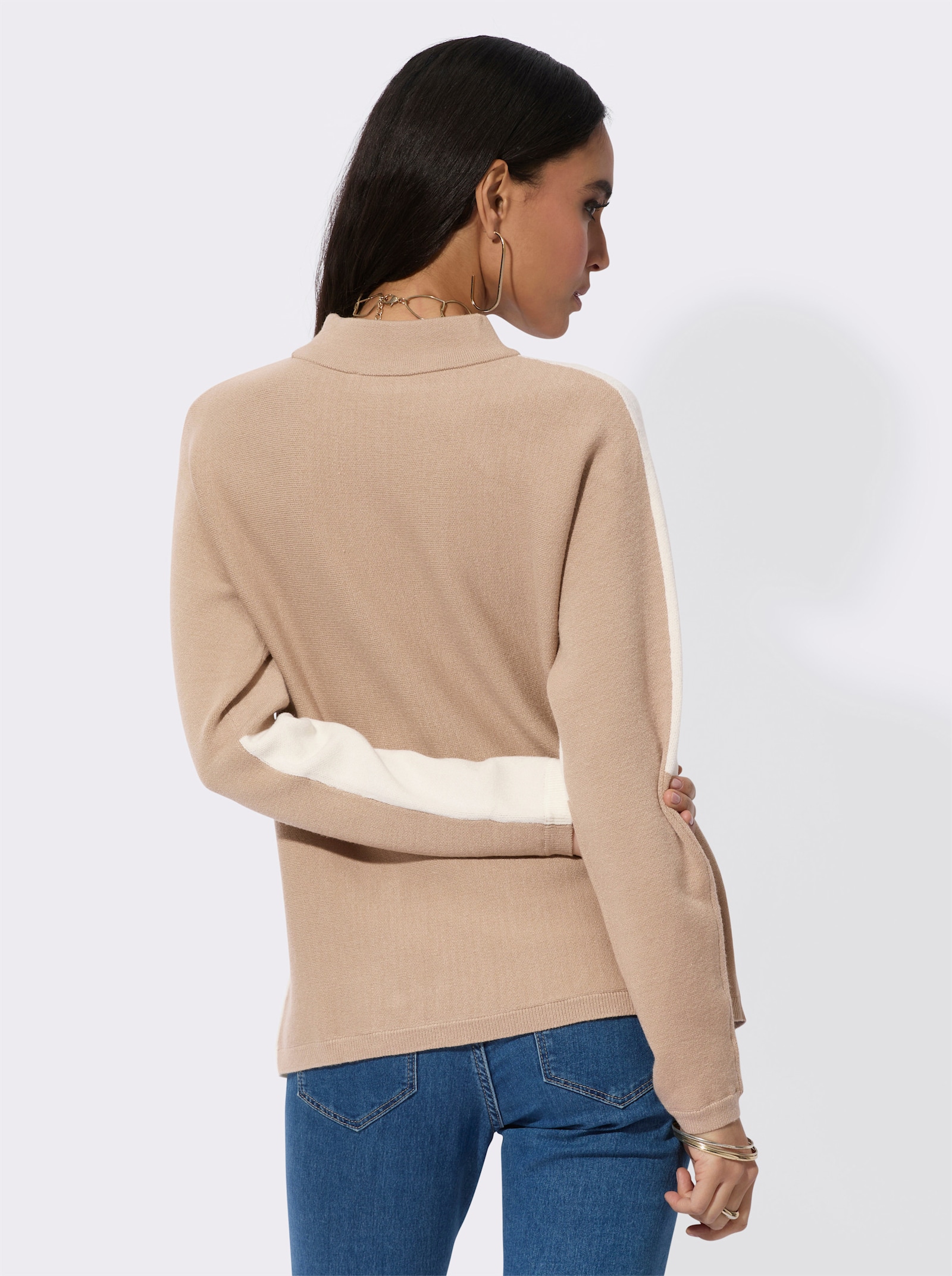 Pull jacquard, dos uni - beige-écru à motifs