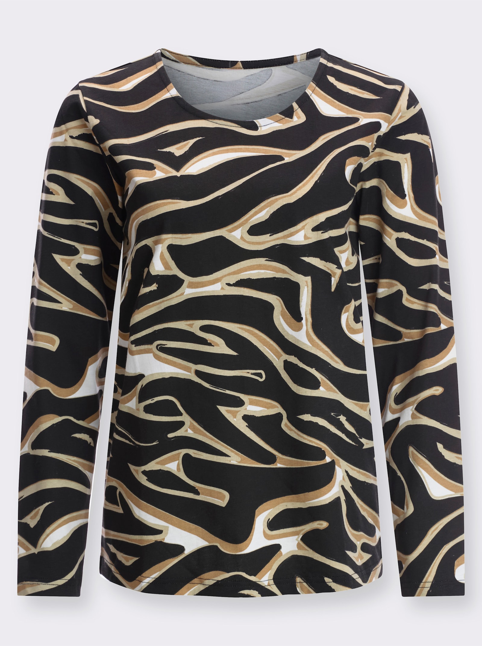 Tričko s dlhými rukávmi a zvieracím vzorom - svetlobéžovo-čierna potlač