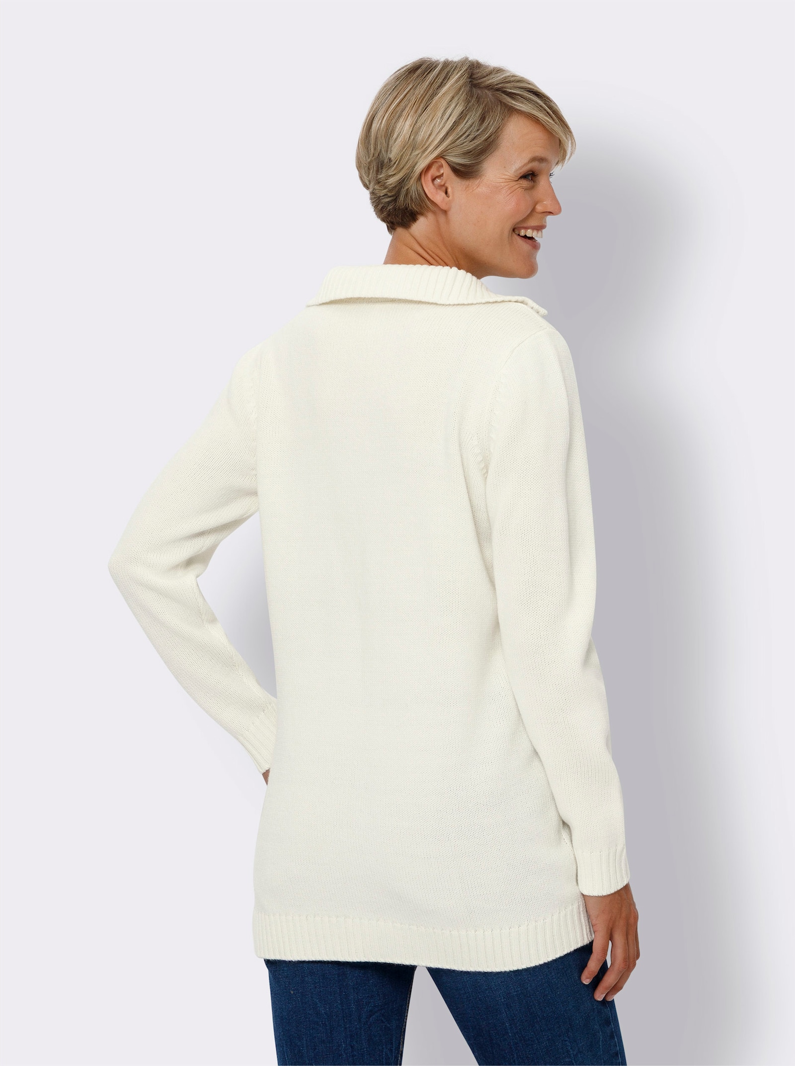 Longpullover mit Troyerkragen, pflegeleicht - ecru