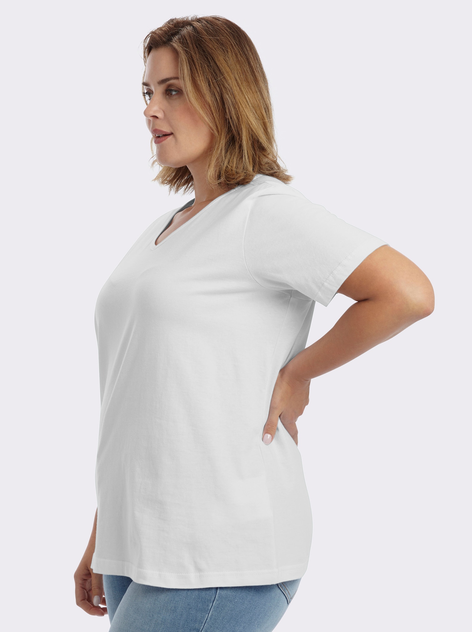 Kurzarmshirt mit V-Ausschnitt - weiß