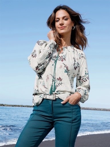 Druckbluse - champagner-hortensie-bedruckt