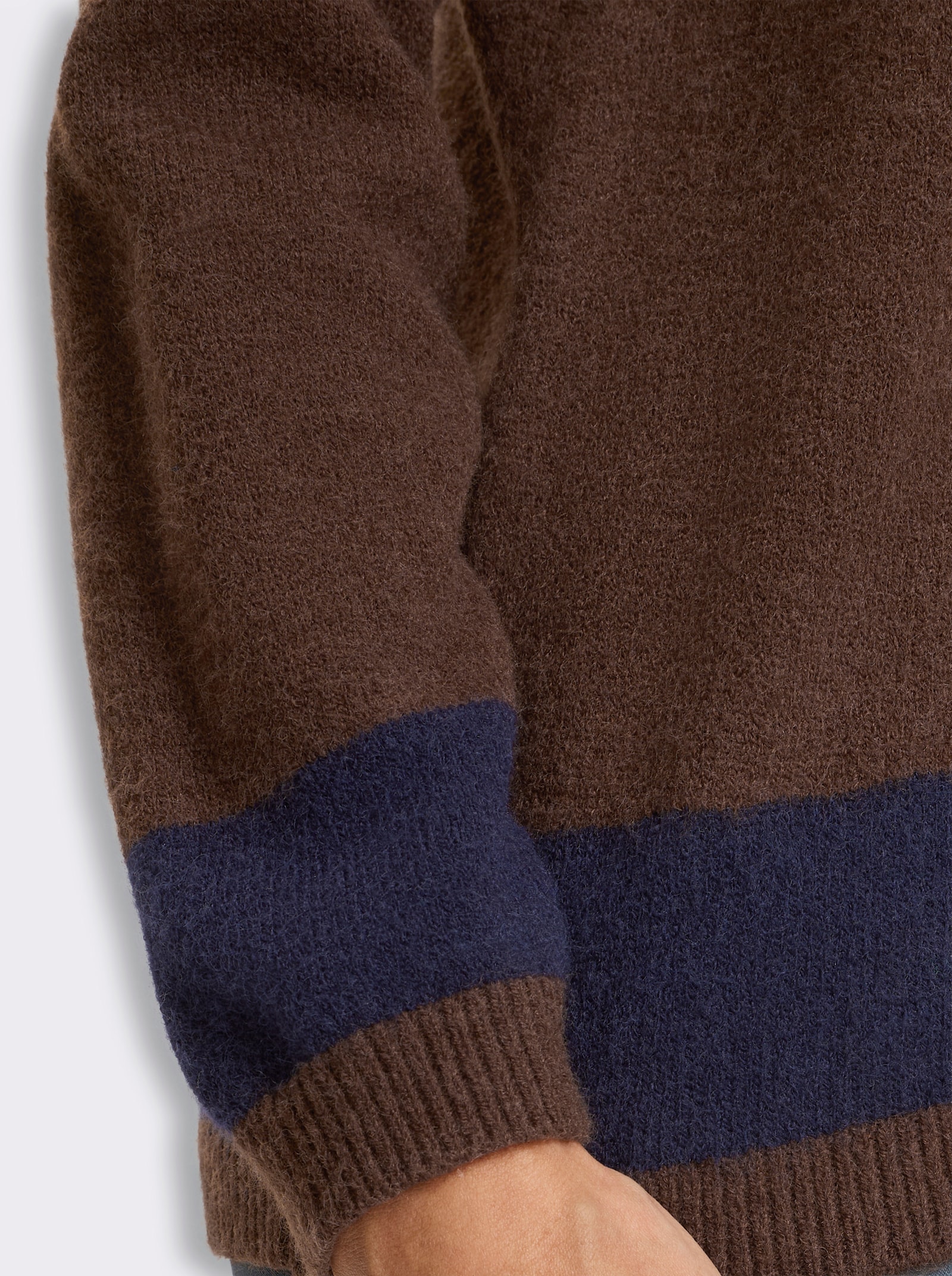 heine Stehkragenpullover mit schrägem Saum - schoko-marine