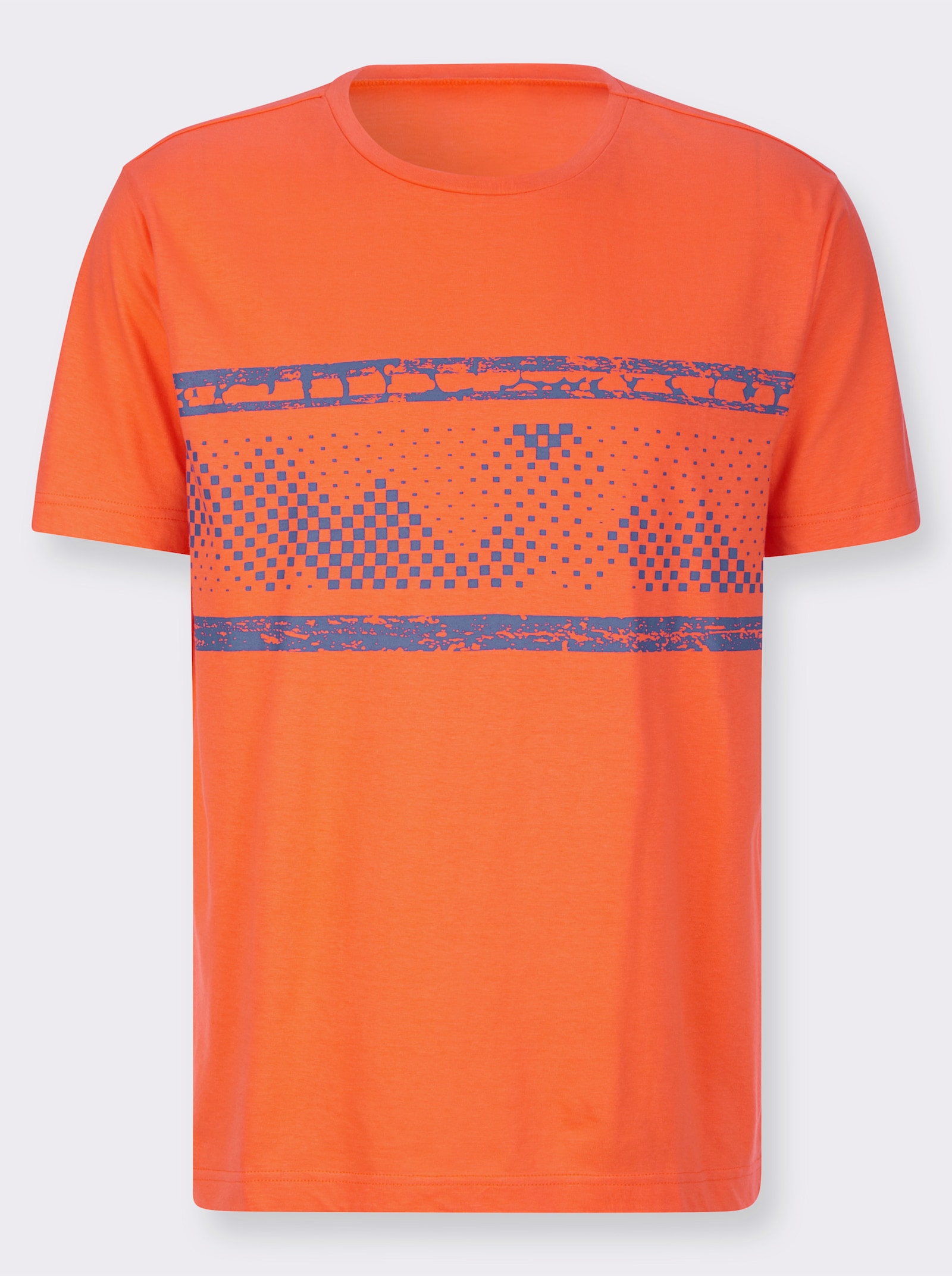 Tričko, okr. výstrih, potlač vpredu - Oranžová-džínsová modrá