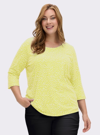 3/4-Arm-Shirt mit Minimal-Druck - weiß-limone-bedruckt