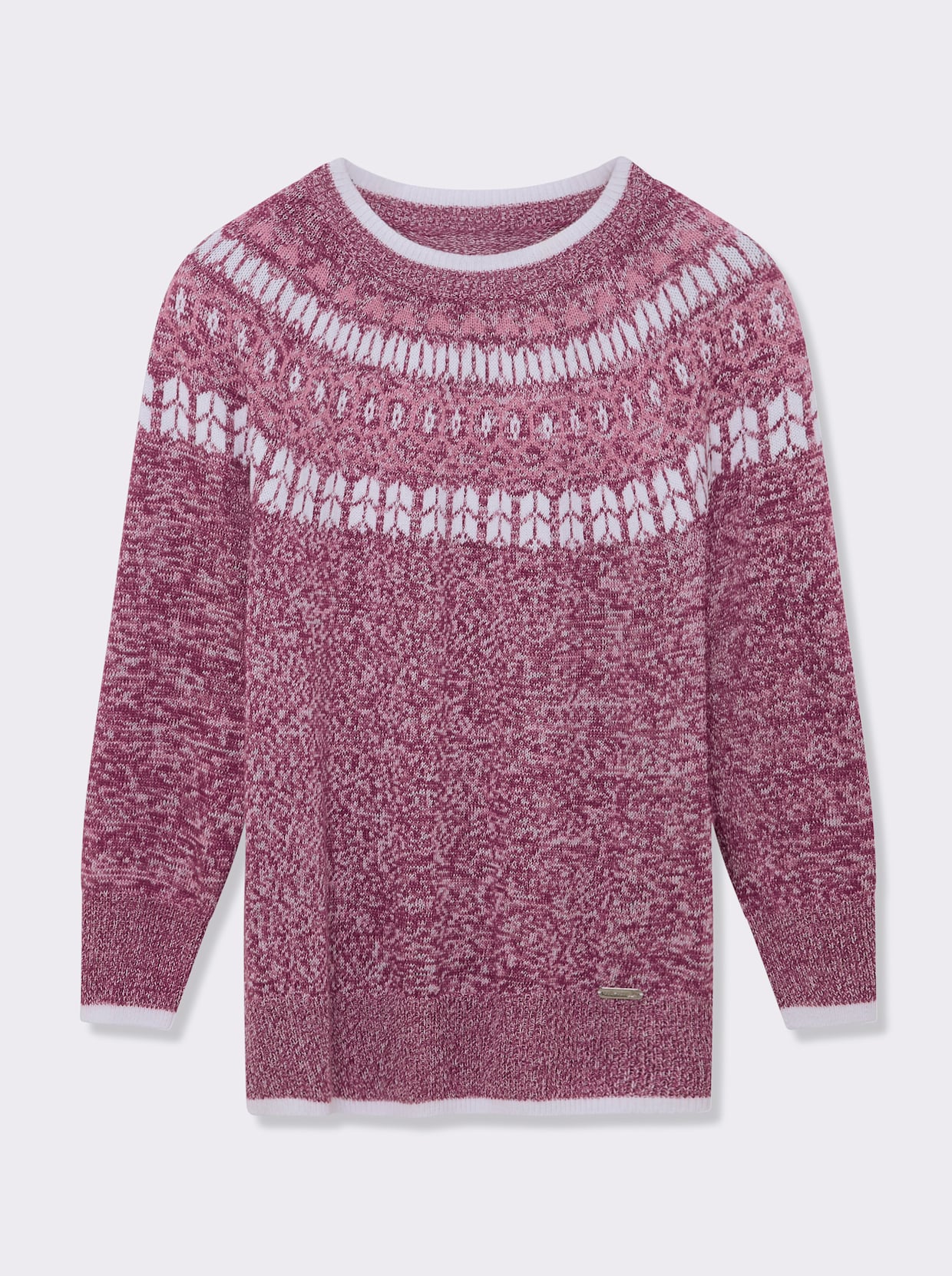 Norwegerpullover mit breiten Rippbündchen - bordeaux-altrosa-meliert