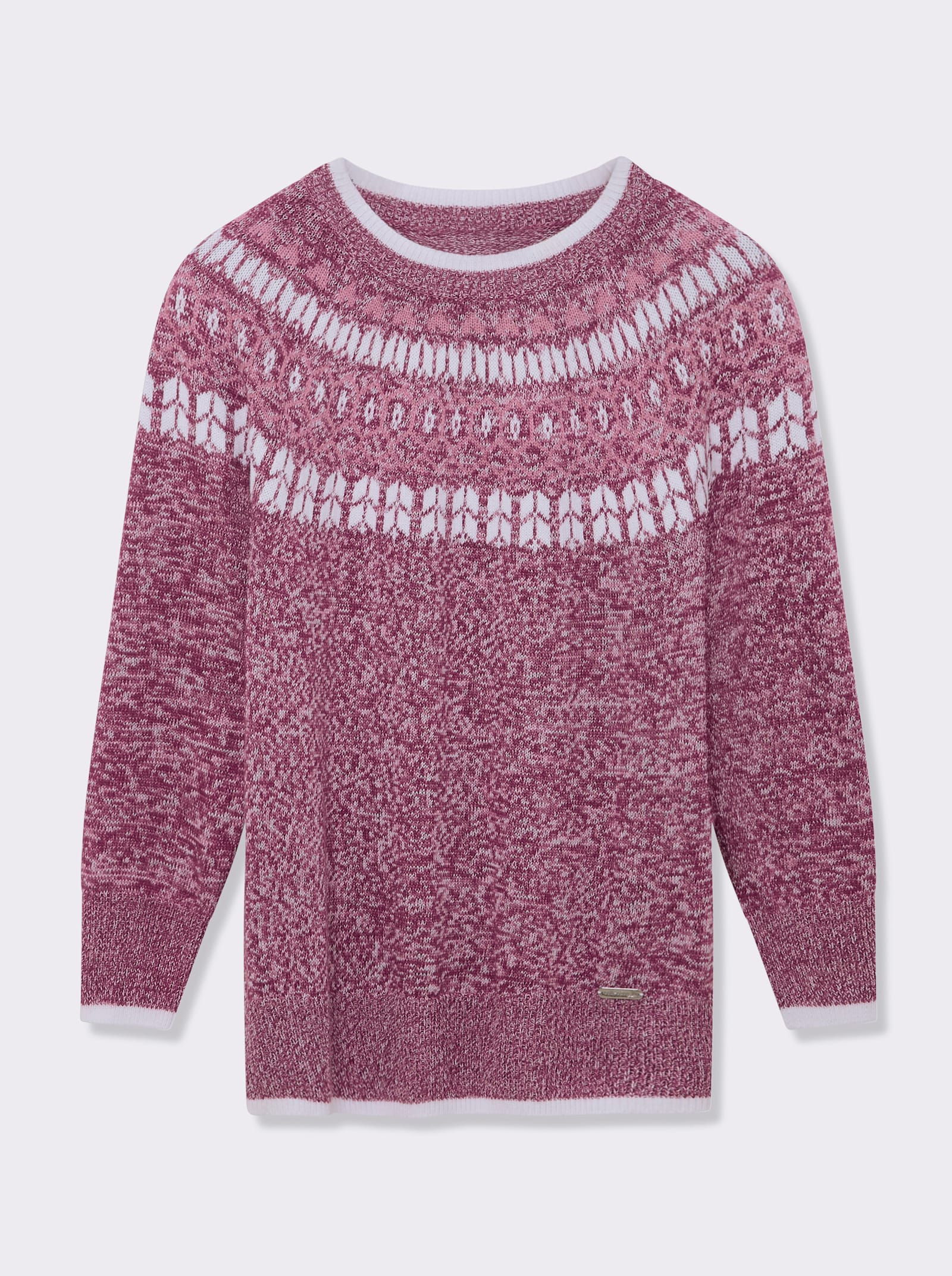 Norwegerpullover mit breiten Rippbündchen - bordeaux-altrosa-meliert