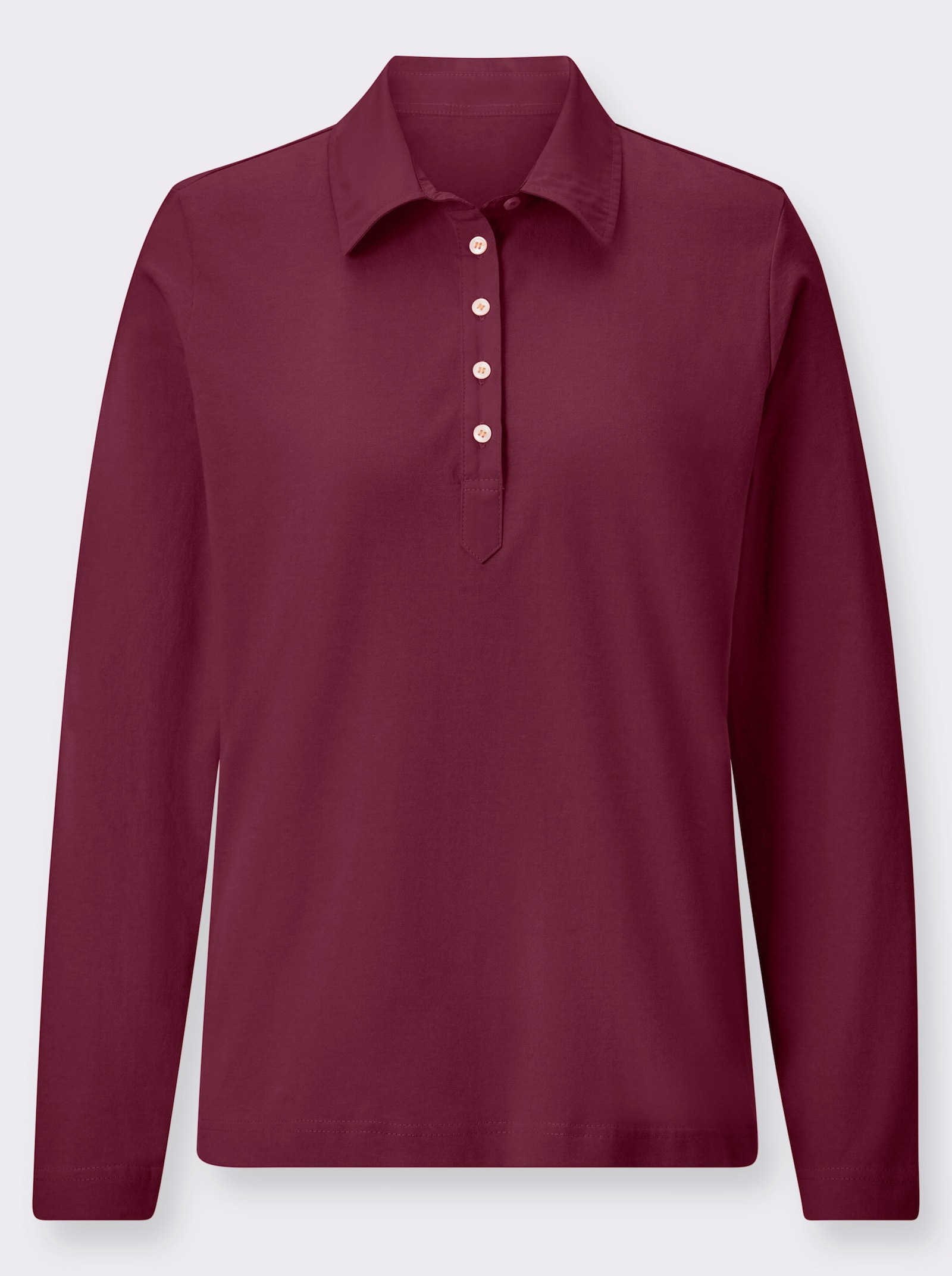 Långärmad pikétröja i rent bomullsmaterial - bordeaux