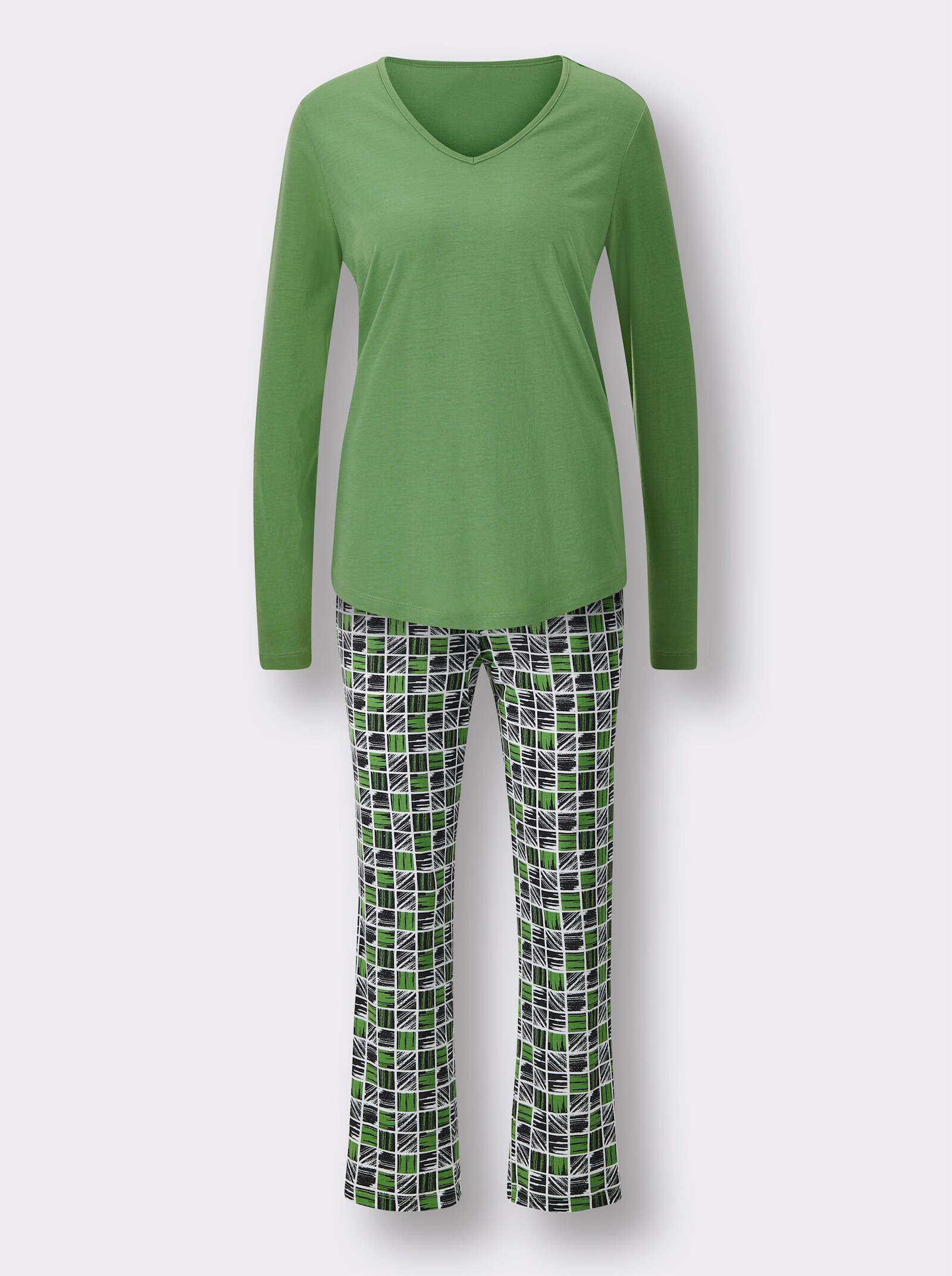 wäschepur Schlafanzug mit gemusterter Hose - apfel-schwarz-kariert