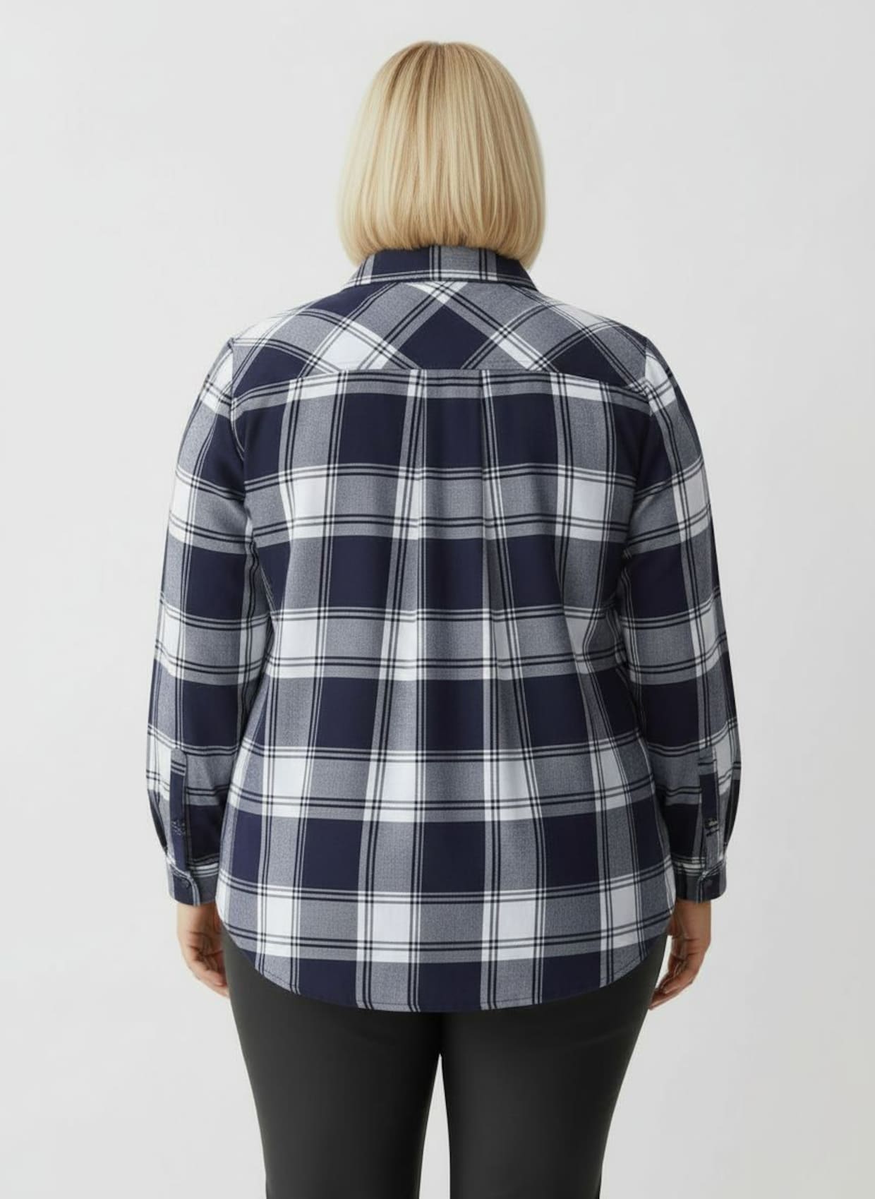 Flanellbluse in Karo-Muster - marine-weiß-kariert