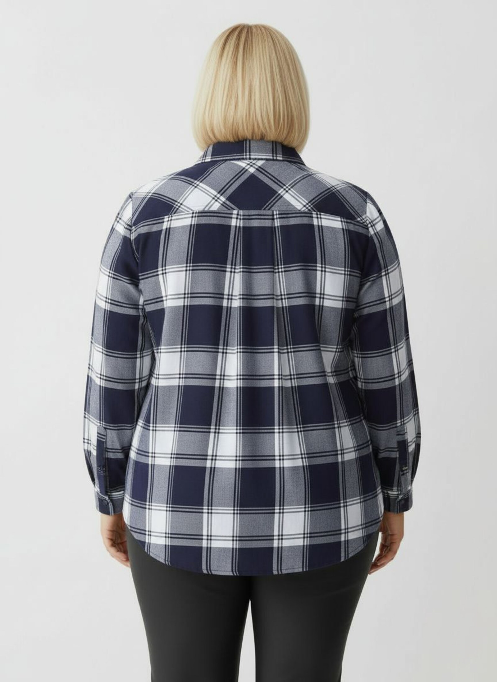 Flanellbluse in Karo-Muster - marine-weiß-kariert