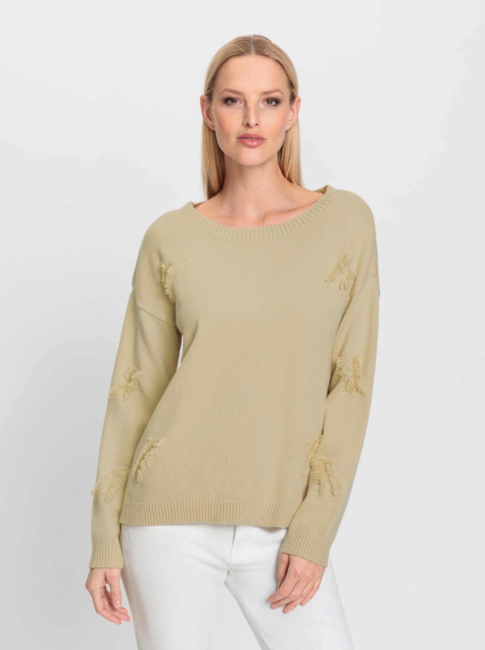 heine Feinstrickpullover mit Fransen - sand