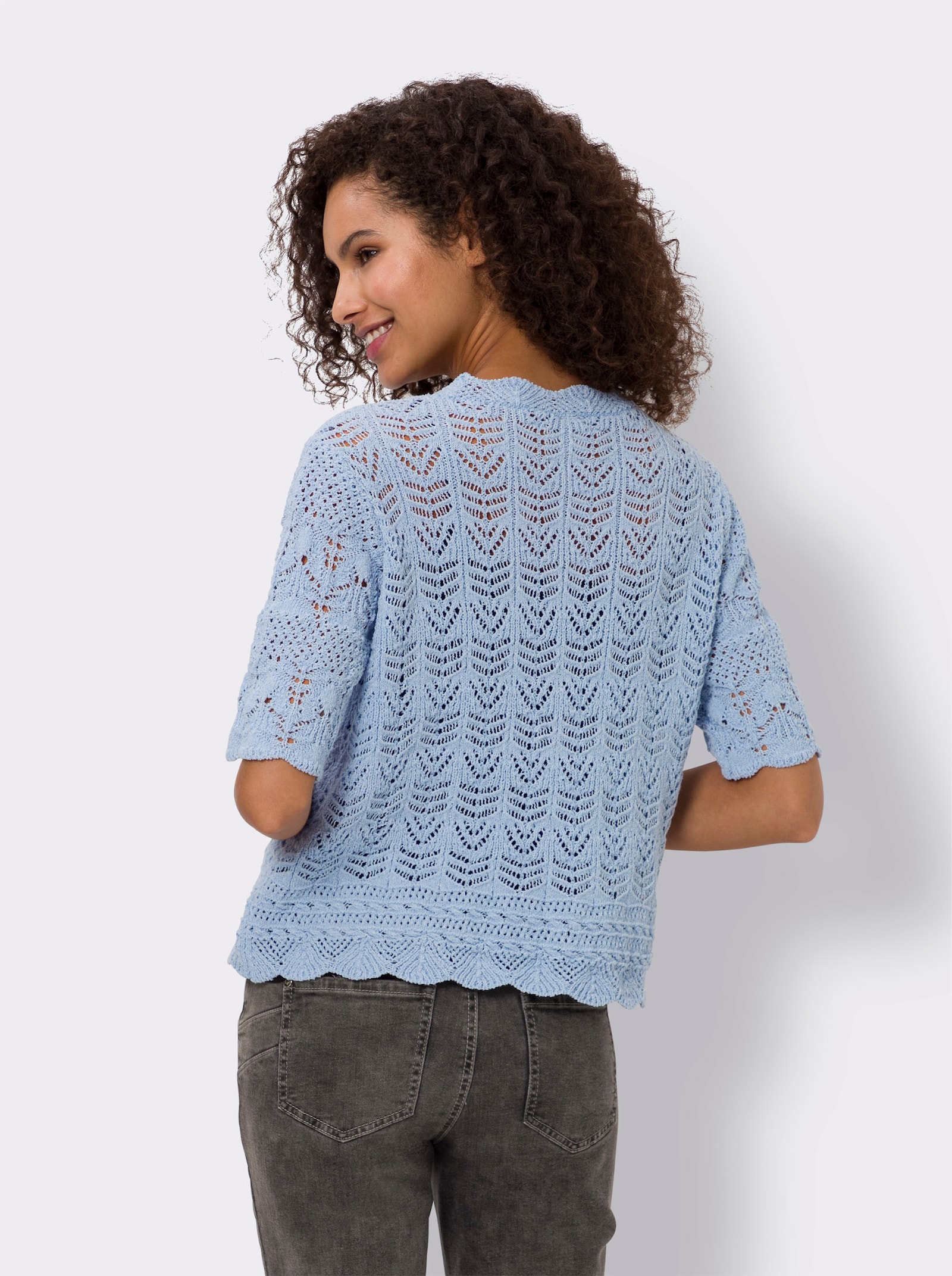 heine Ajourstrickjacke mit Wellenkanten - eisblau
