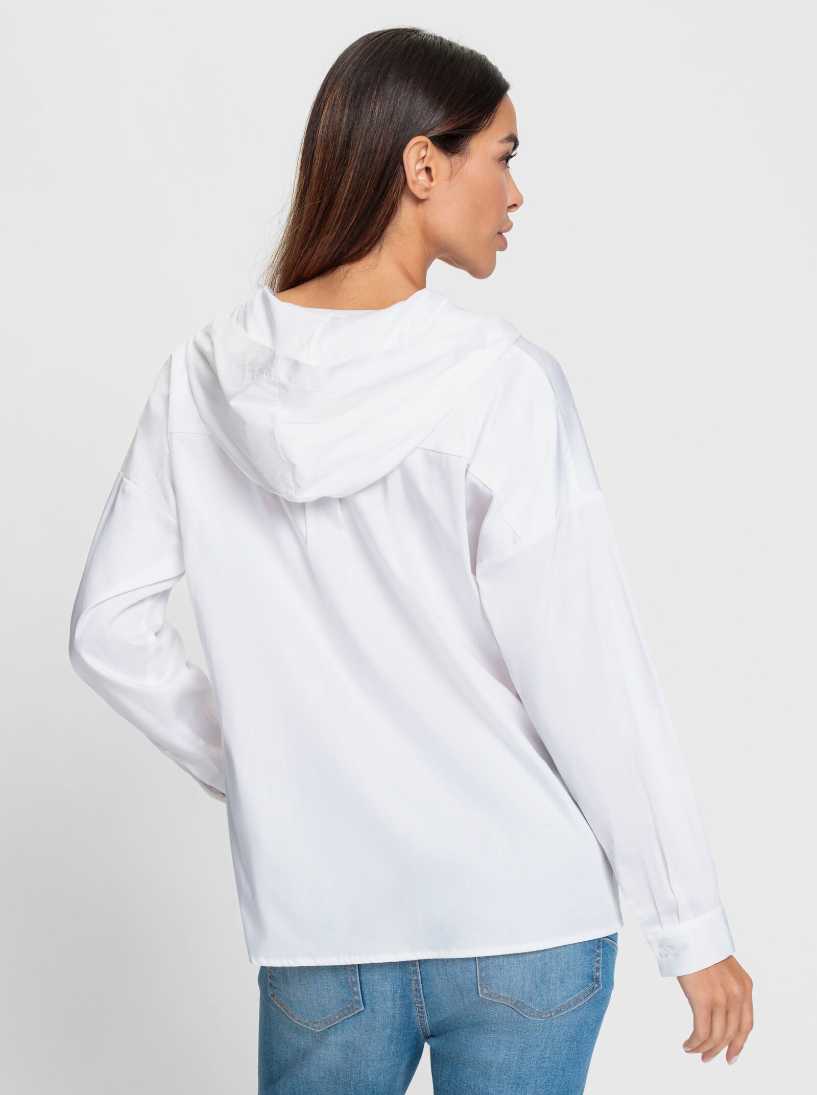 heine Langarmbluse mit Kapuze - weiß
