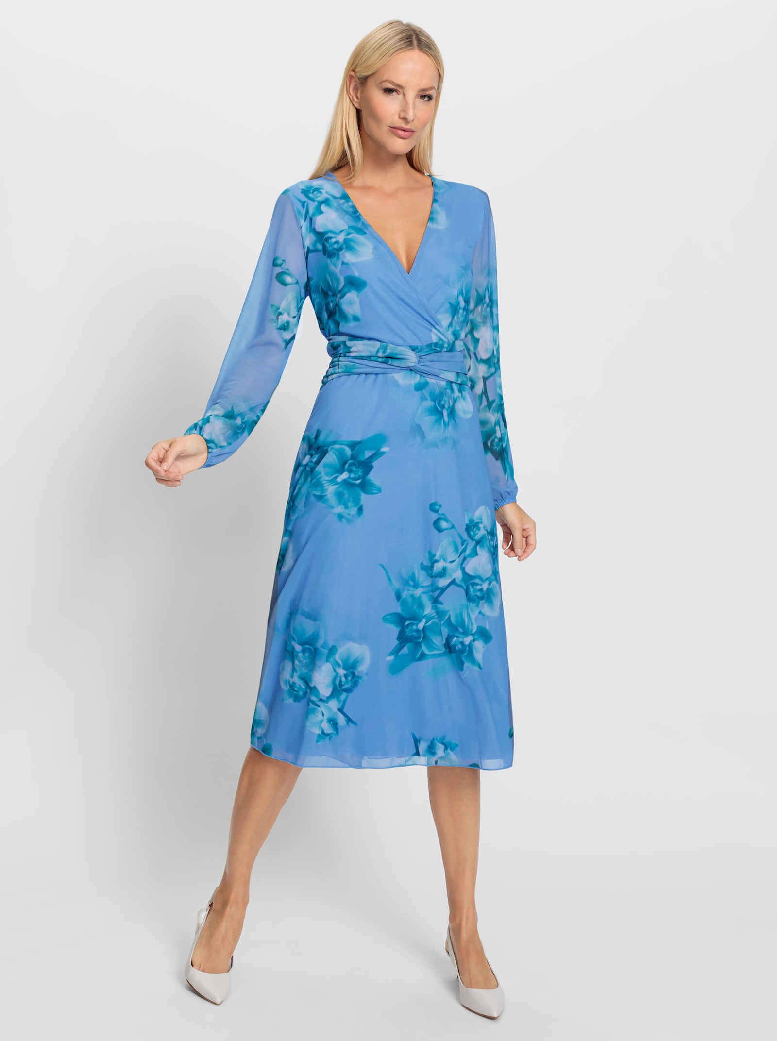 heine Jurk met print in wikkellook - hemelsblauw/blauwgroen bedrukt