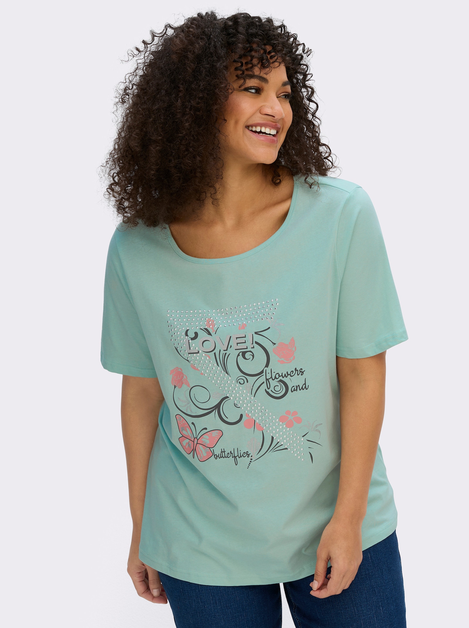 T-Shirt mit Schmetterlings-Druck - kalkmint