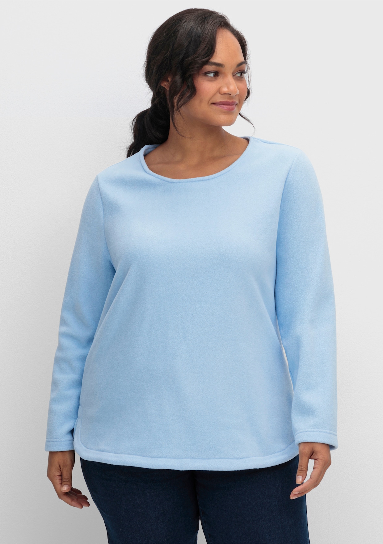 Fleeceshirt mit abgerundetem Saum - eisblau