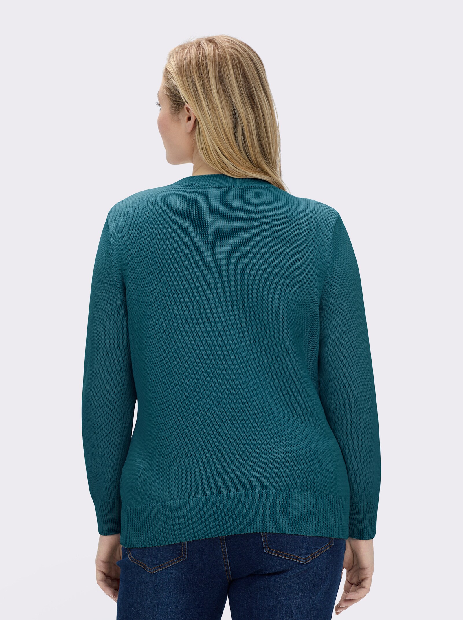 V-Ausschnitt-Pullover mit Baumwolle - petrol