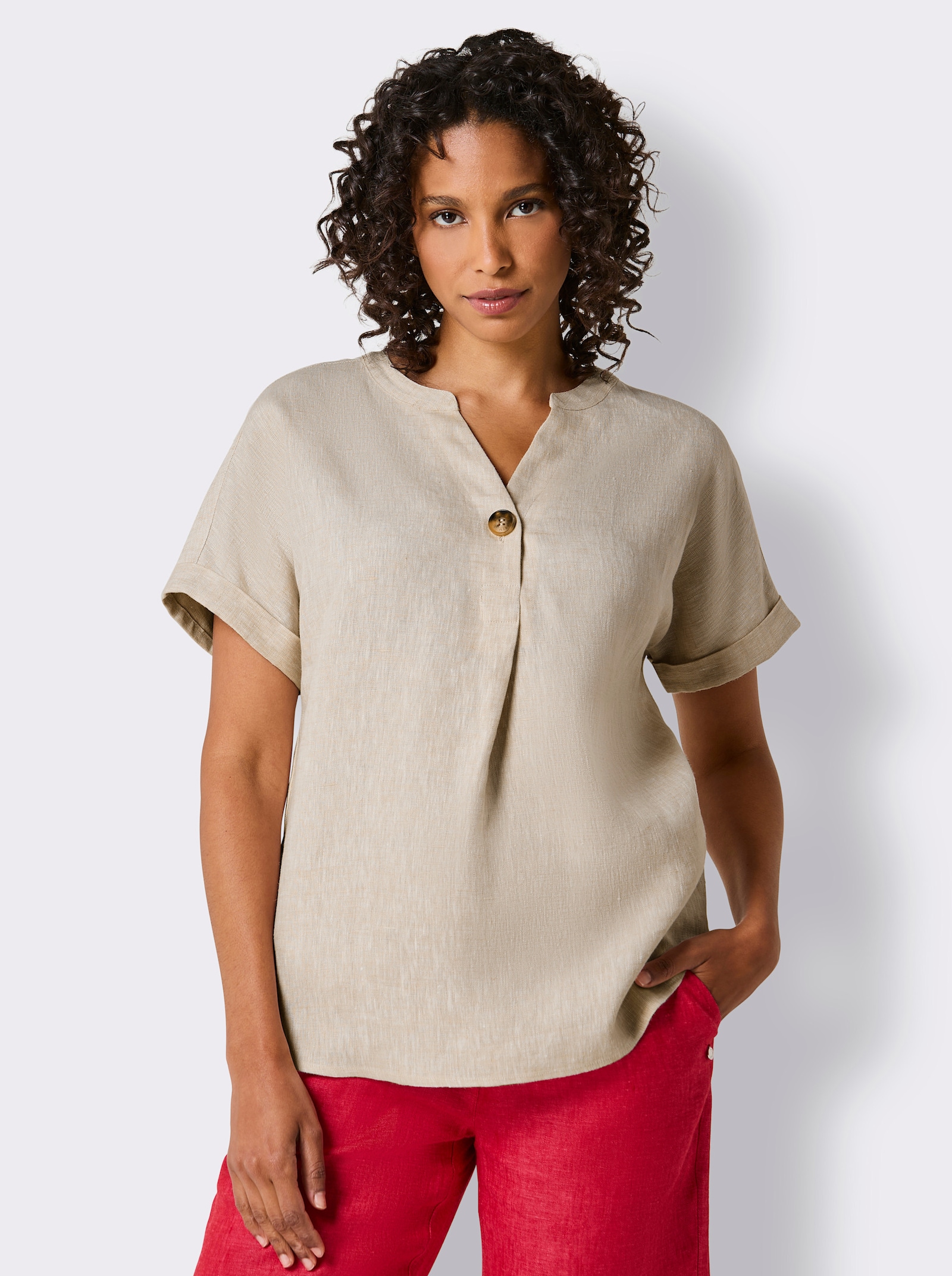 CREATION L PREMIUM Linnen blouse in A-lijn - zand gemêleerd