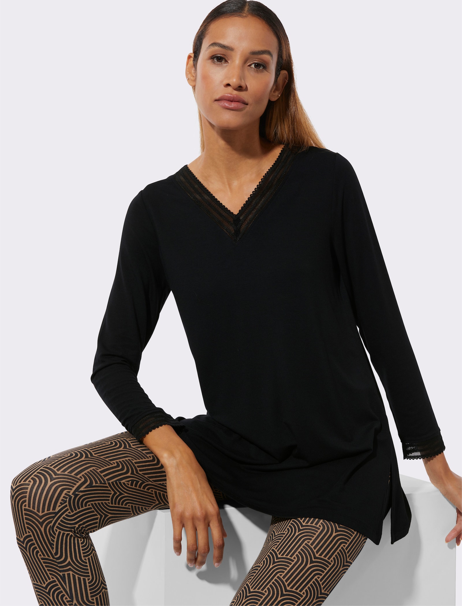 wäschepur Pyjama - zwart/camel bedrukt