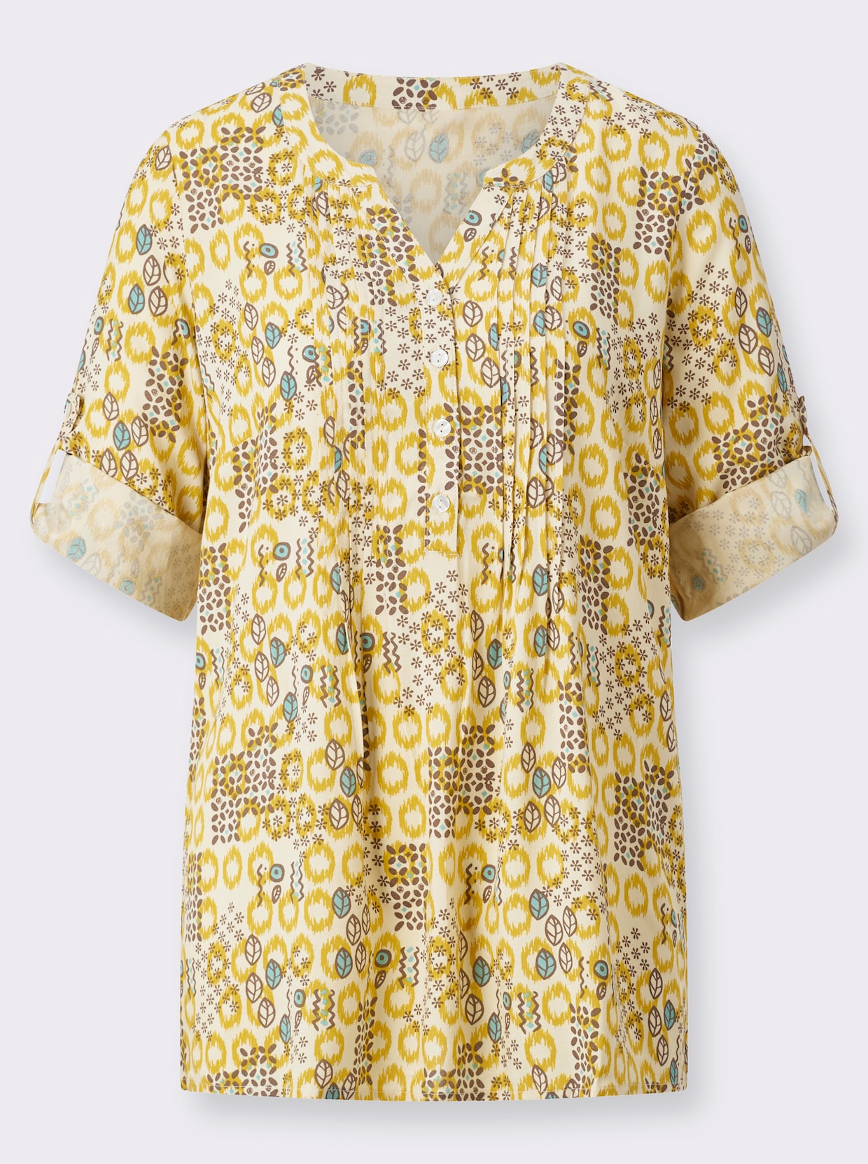 Longline blouse - zand/oker bedrukt