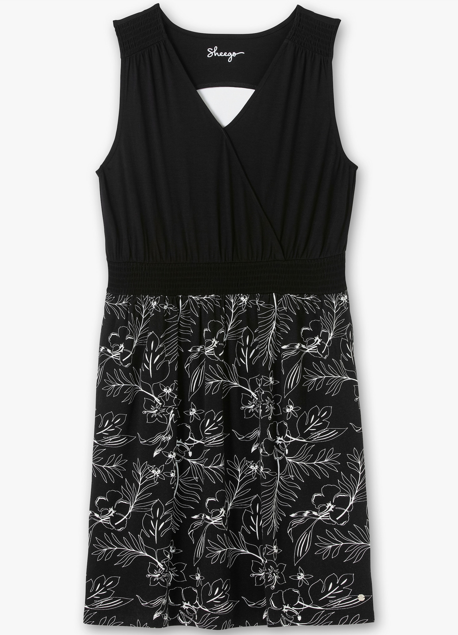 sheego Jerseykleid mit bedrucktem Rock - schwarz-gemustert